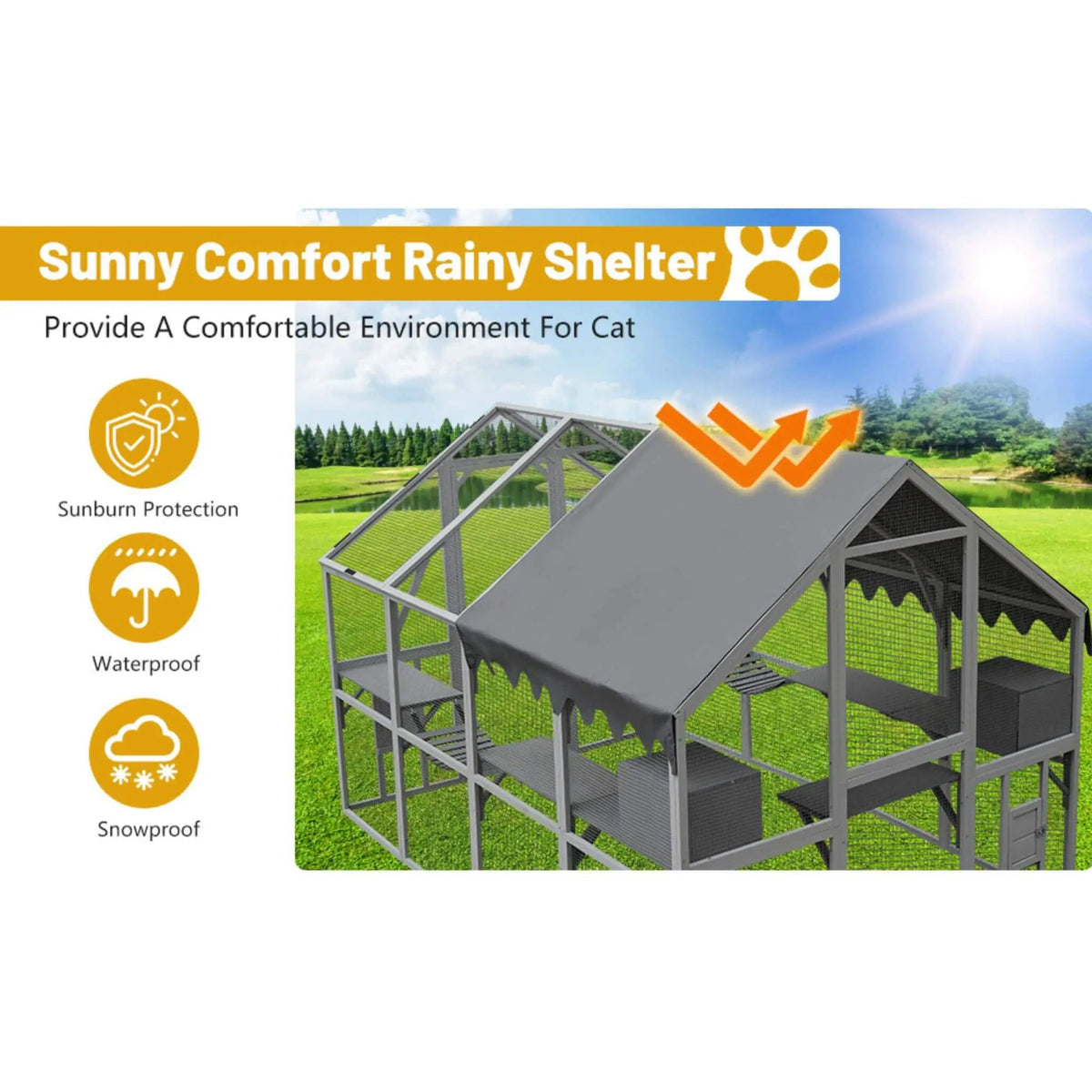 Outdoor Cat House Playpen | Extra-Large Size | Multi-Level Platforms | Waterproof Cover
