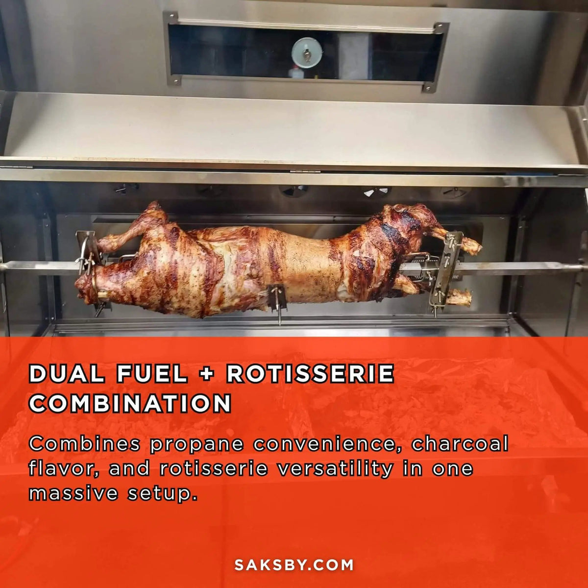 Extra-Large Stainless Steel Propane And Charcoal BBQ Rotisserie | Stainless Steel | Outdoor Grill | Outdoor Living