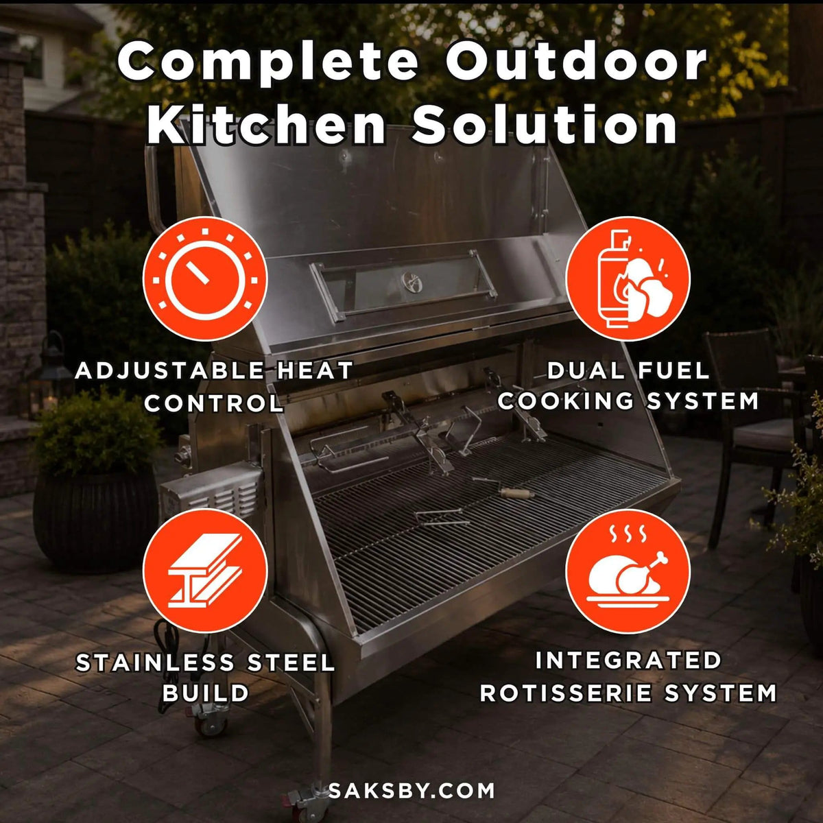 Extra-Large Stainless Steel Propane And Charcoal BBQ Rotisserie | Stainless Steel | Outdoor Grill | Outdoor Living