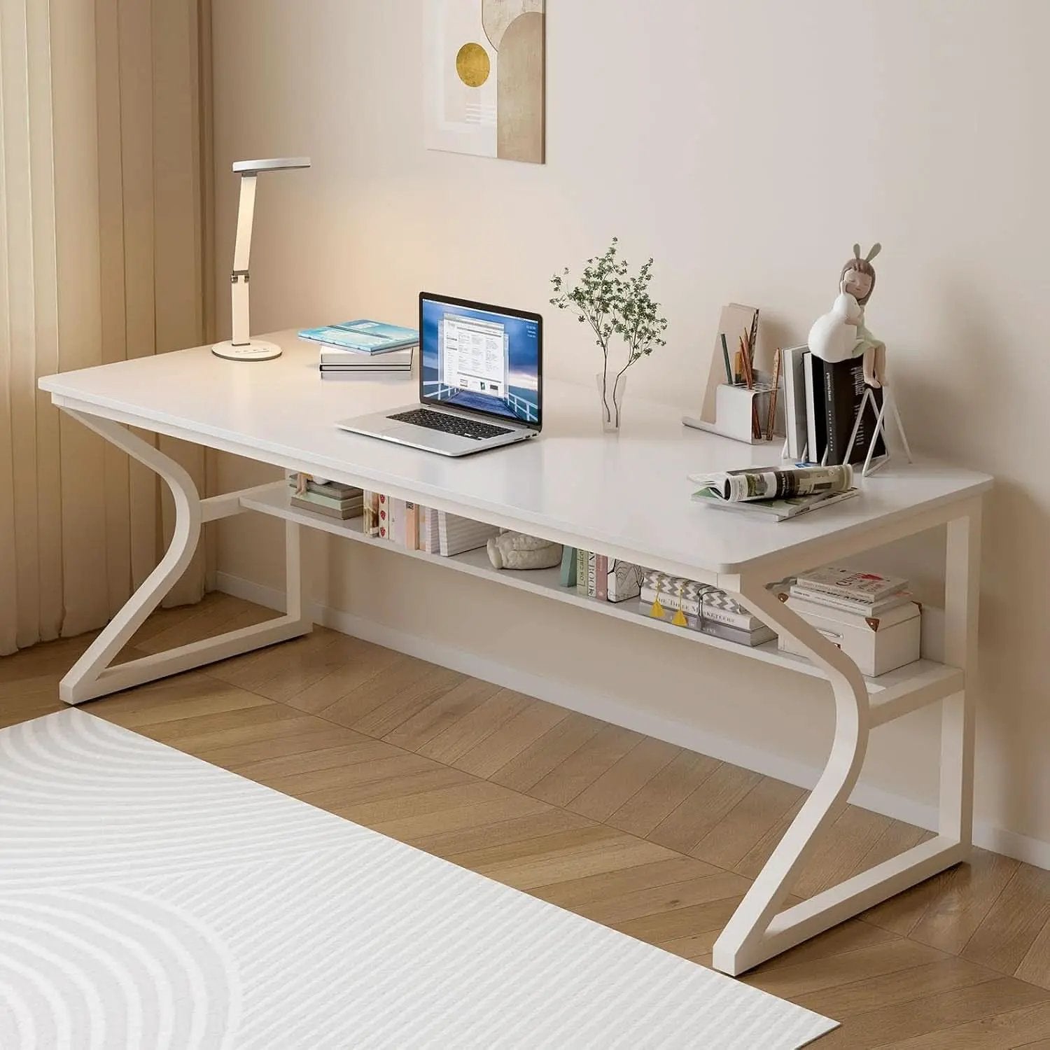 63 Inch Desk With Built In Bookshelf And Warm White from PriceLows™