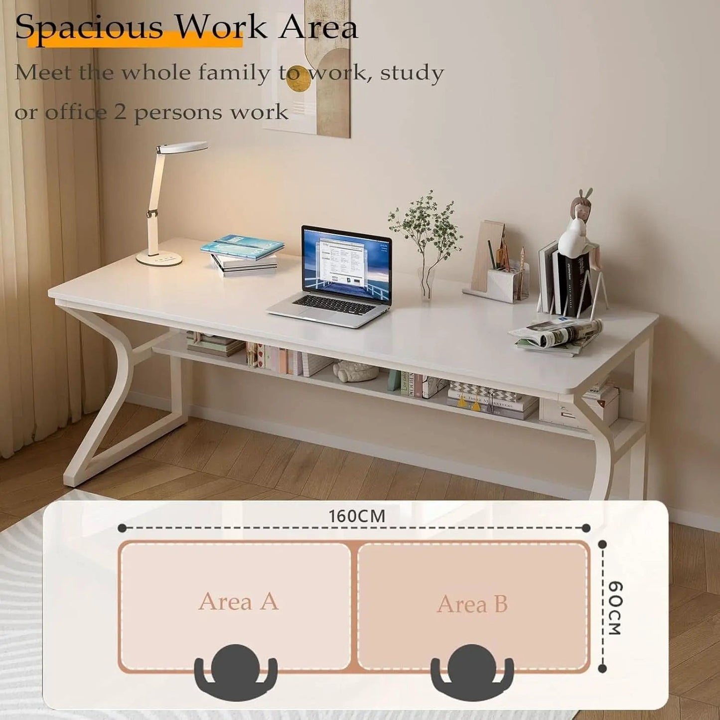 63 Inch Desk With Built In Bookshelf And Warm White from PriceLows™