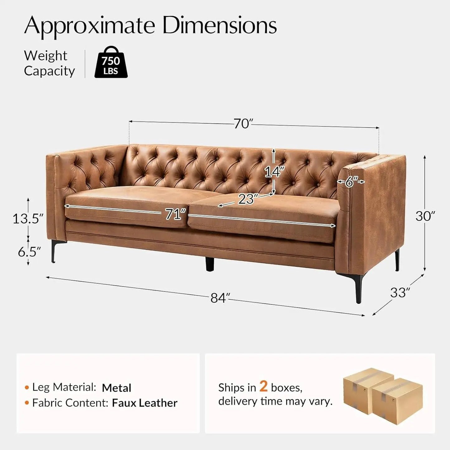 Extra Long Faux Leather Sofa with Stylish Metal Legs from PriceLows™