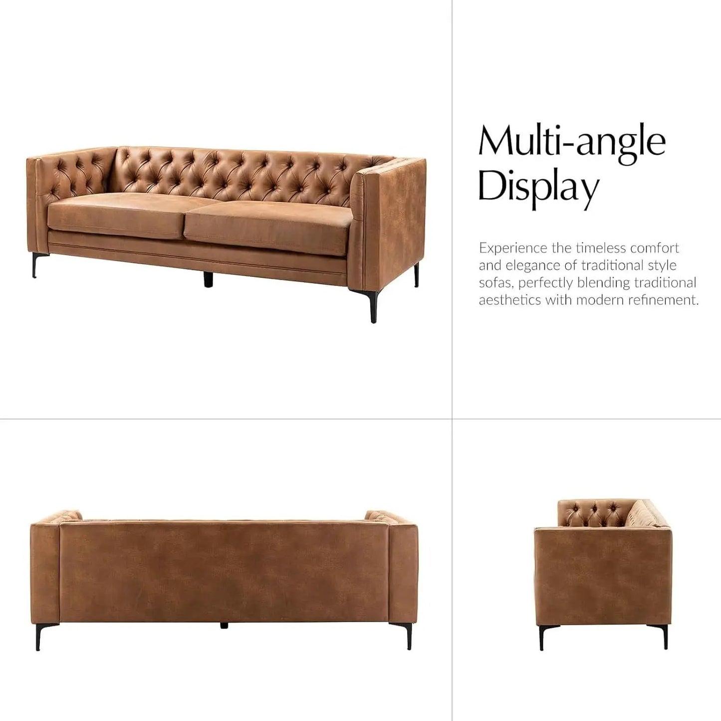 Extra Long Faux Leather Sofa with Stylish Metal Legs from PriceLows™