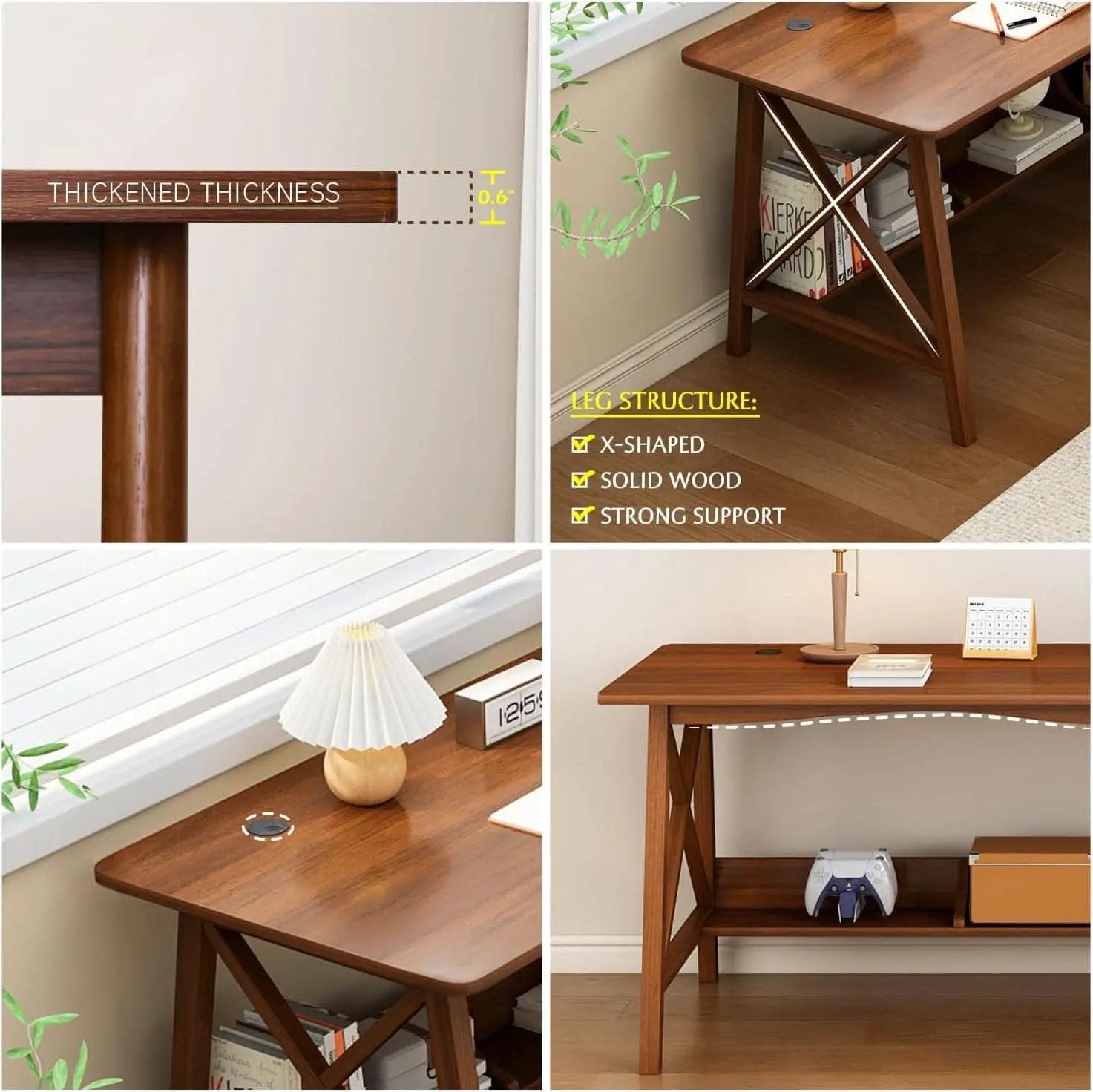 Extra Long Solid Wood Desk with Bookshelf Storage from PriceLows™