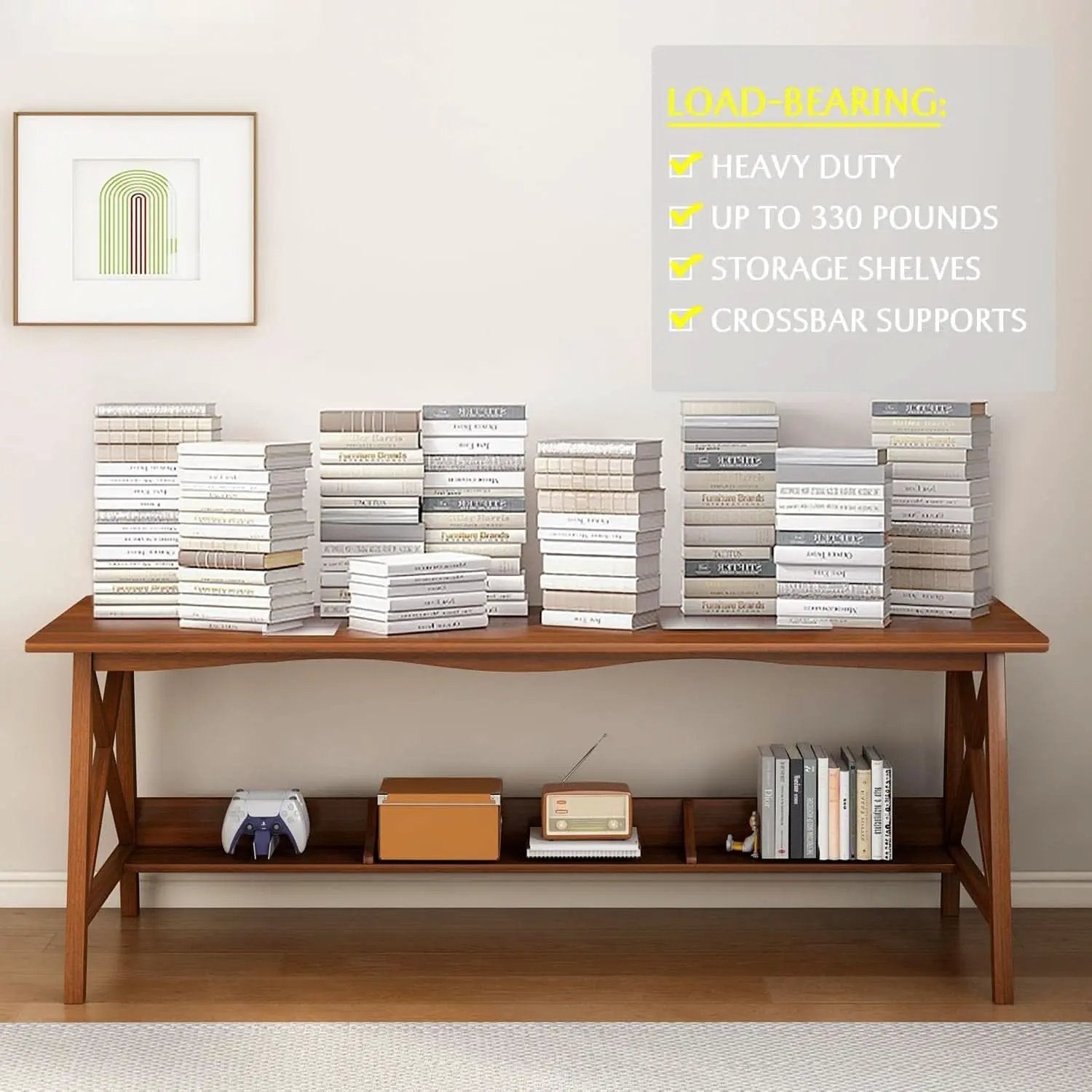 Extra Long Solid Wood Desk with Bookshelf Storage from PriceLows™