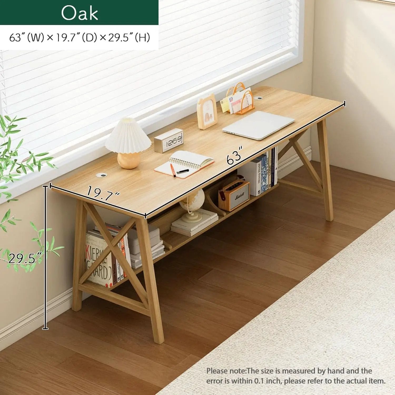 Extra Long Solid Wood Desk with Bookshelf Storage from PriceLows™