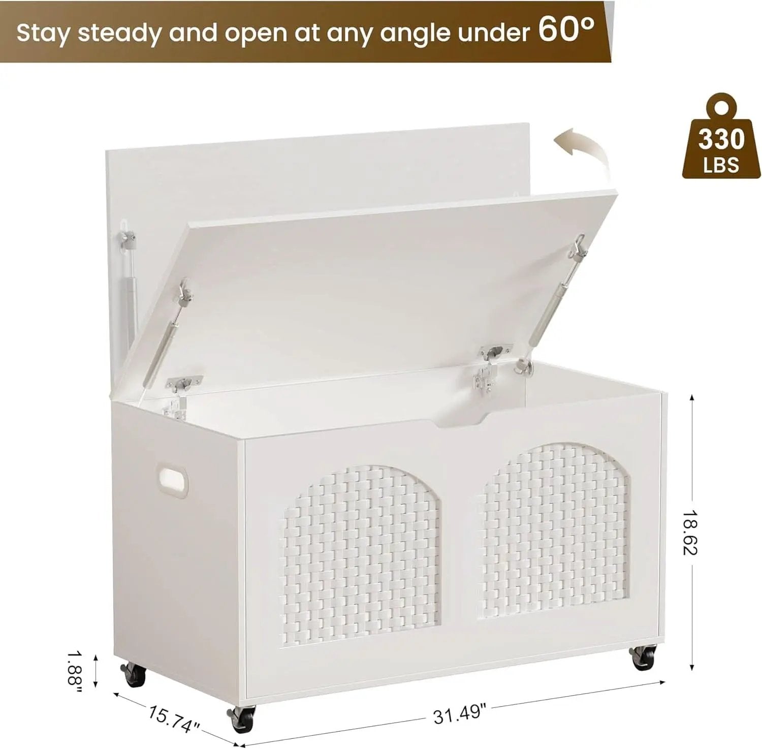White Wooden Storage Bench On Wheels from PriceLows™