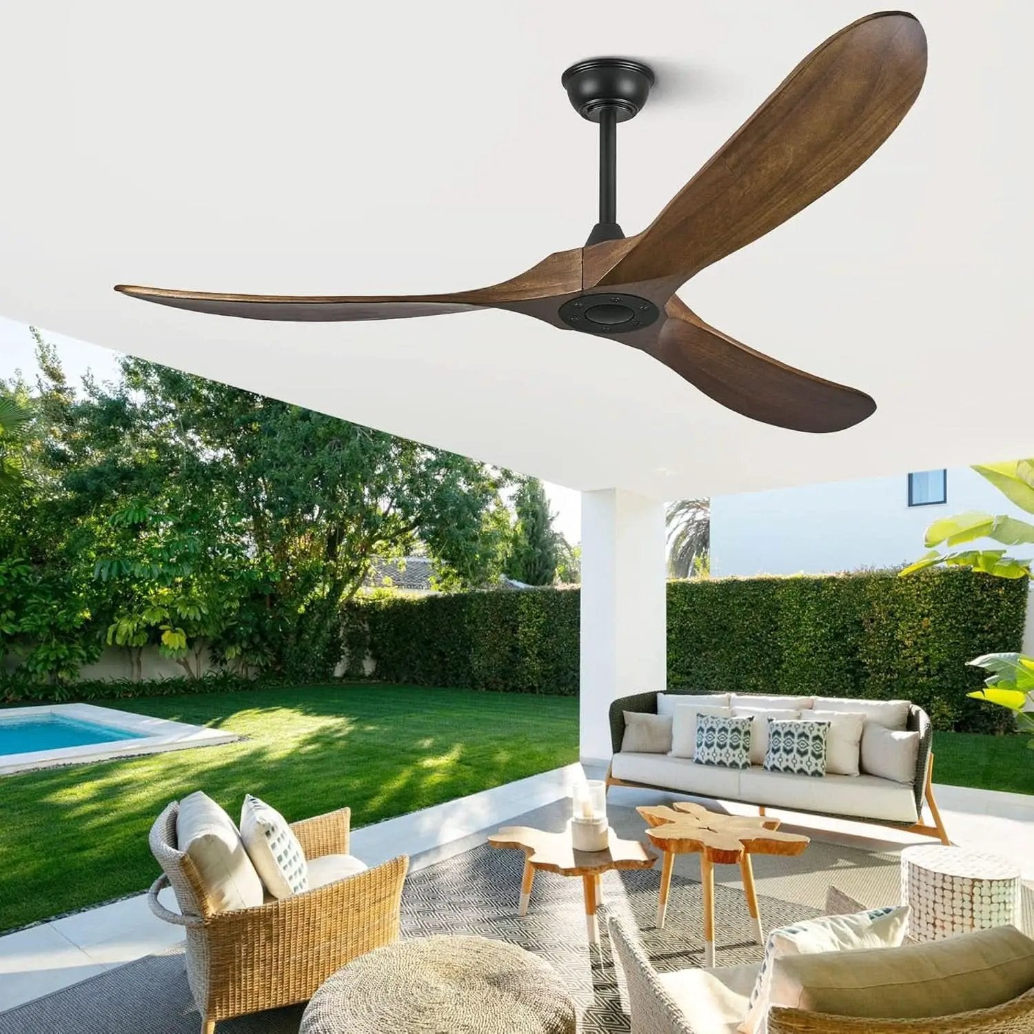 52 Inch Walnut Outdoor Ceiling Fan With Remote Control from PriceLows™