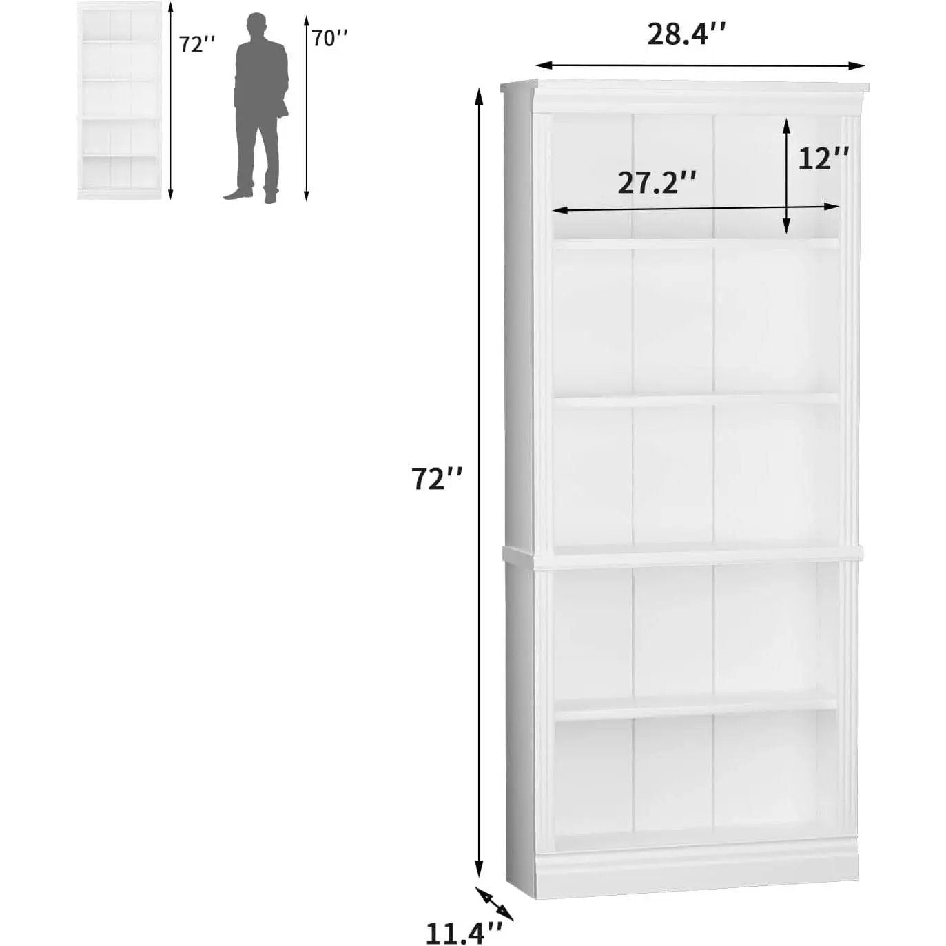 White 72 Inch Tall Bookcase For Living Room Storage from PriceLows™