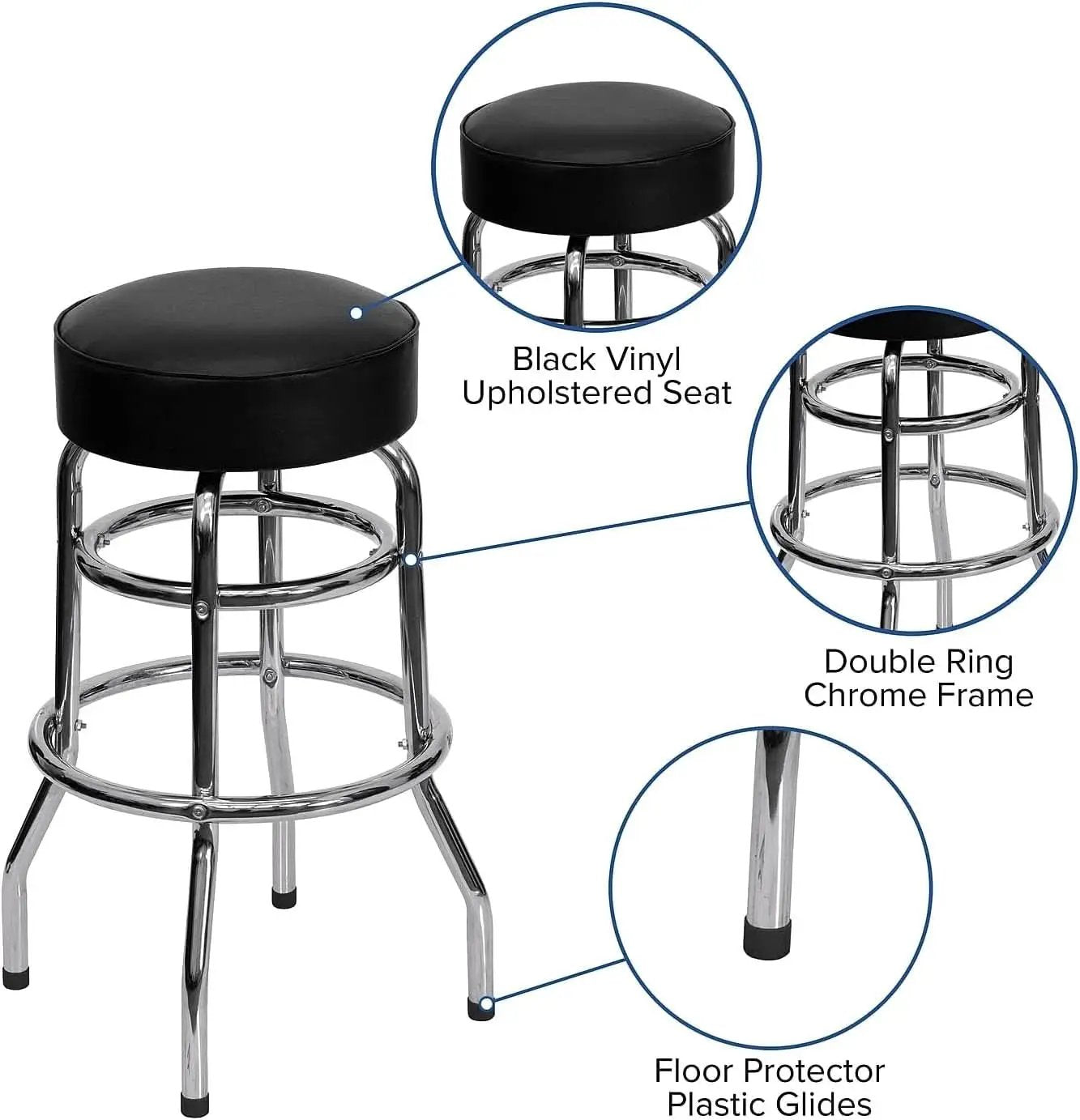 Bruno 2 Pack Bar Stool Chrome Double Ring Black Seat from PriceLows™