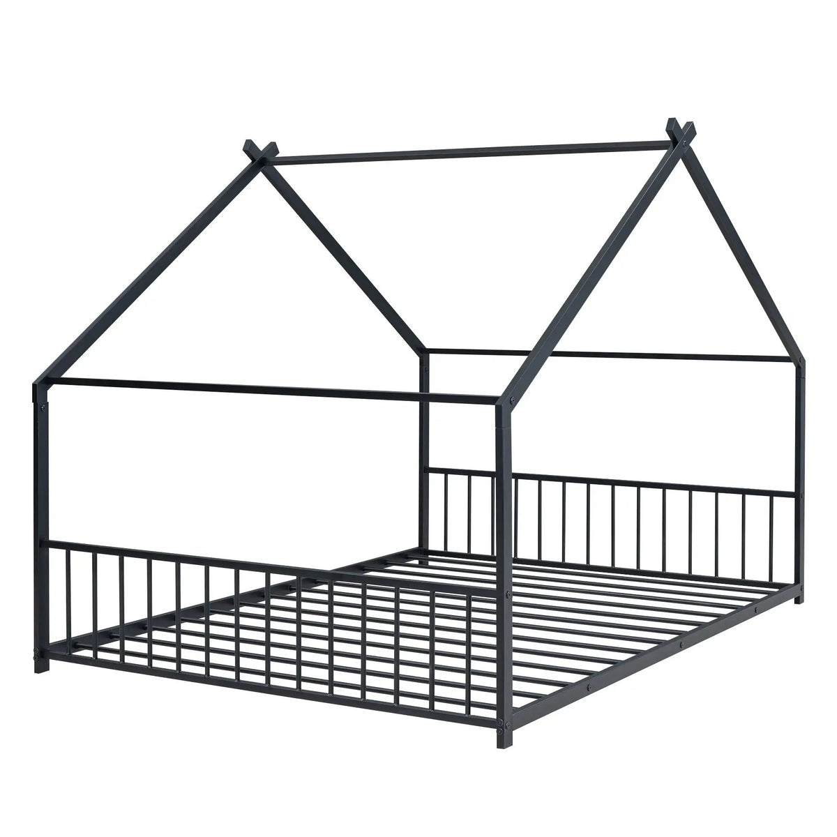 Metal House Bed | Roof Design | Semi-Enclosed Play Space | Contemporary Neutral Finish
