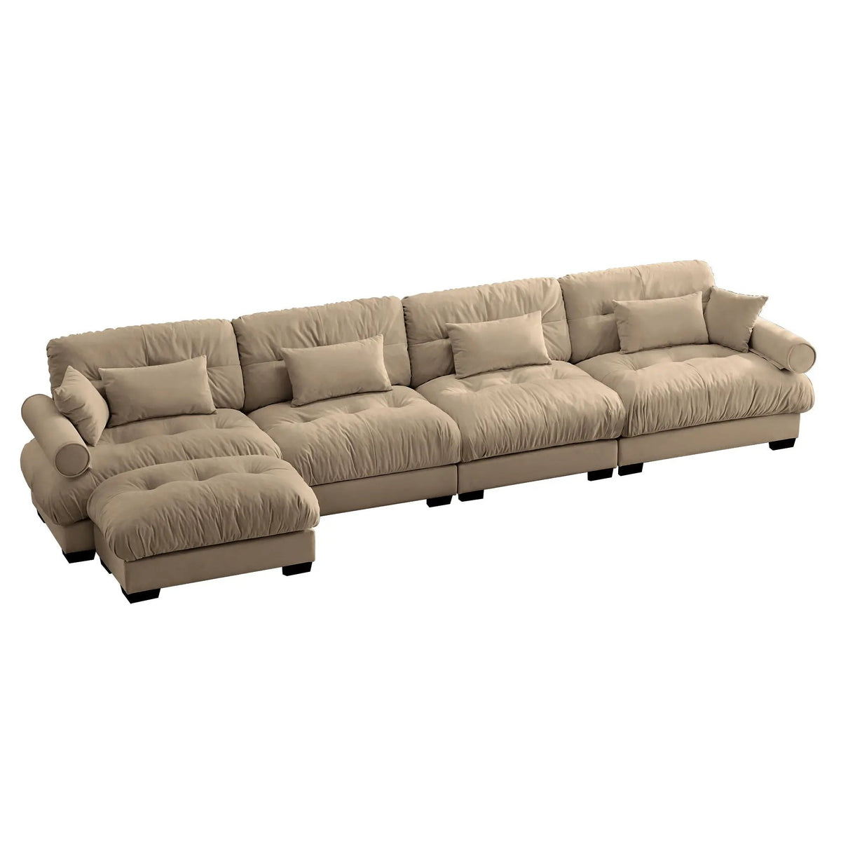 Modern Sectional Sofa | With Ottoman | Deep Seat Cushions | Throw Pillows