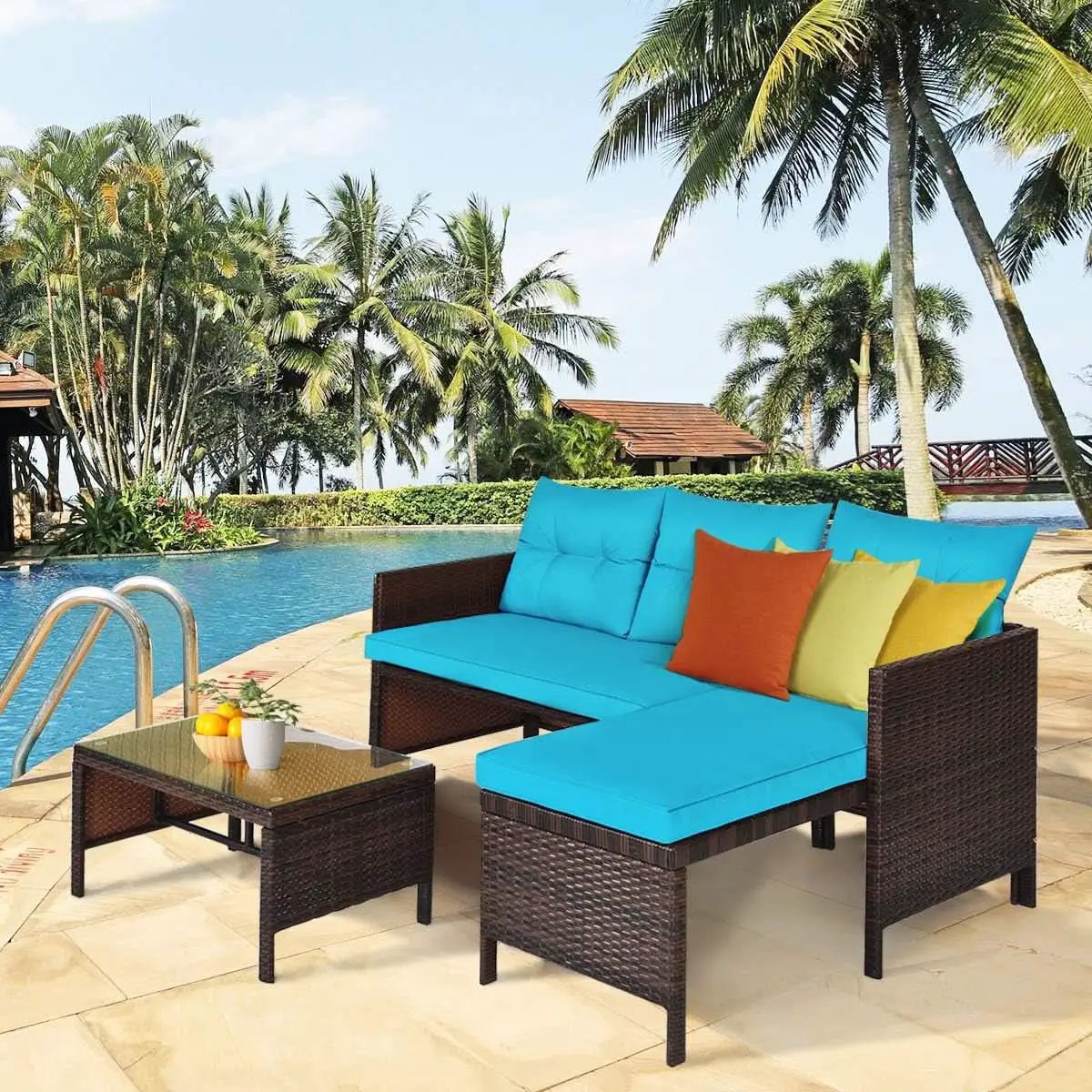 L-Shaped Outdoor Rattan Sofa Set with Coffee Table from PriceLows™