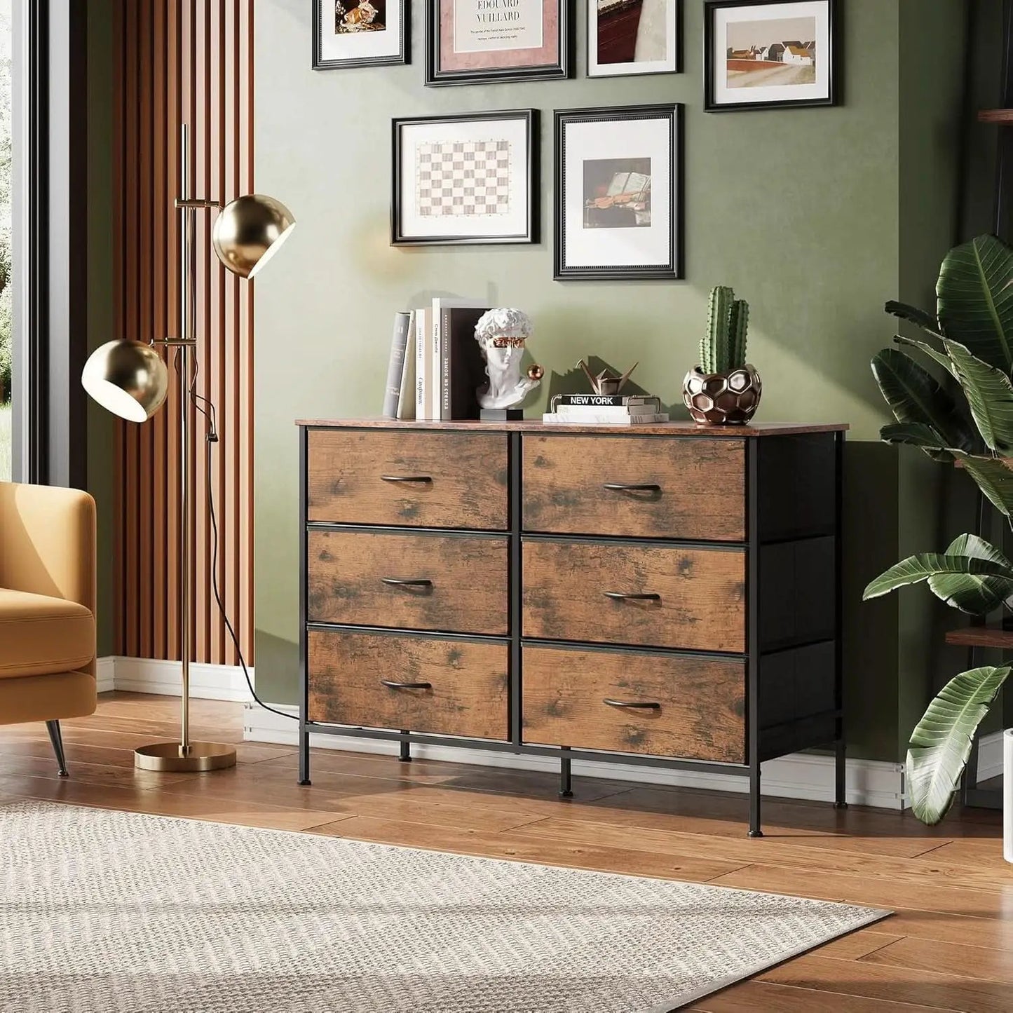 Rustic Brown 6 Drawer Dresser TV Stand For Bedroom from PriceLows™