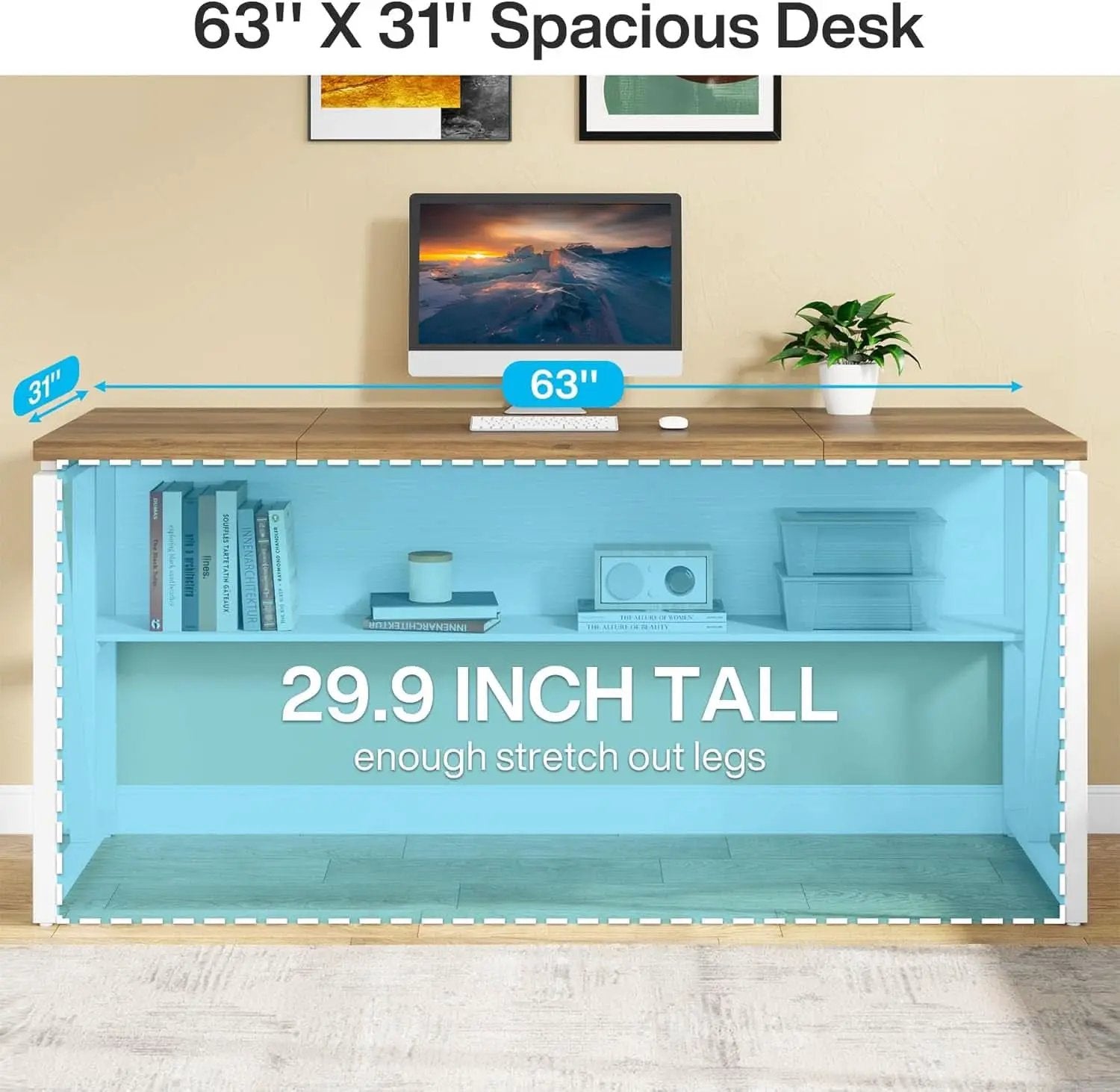 L Shaped Desk Walnut Sixty Three Inch Executive Desk from PriceLows™
