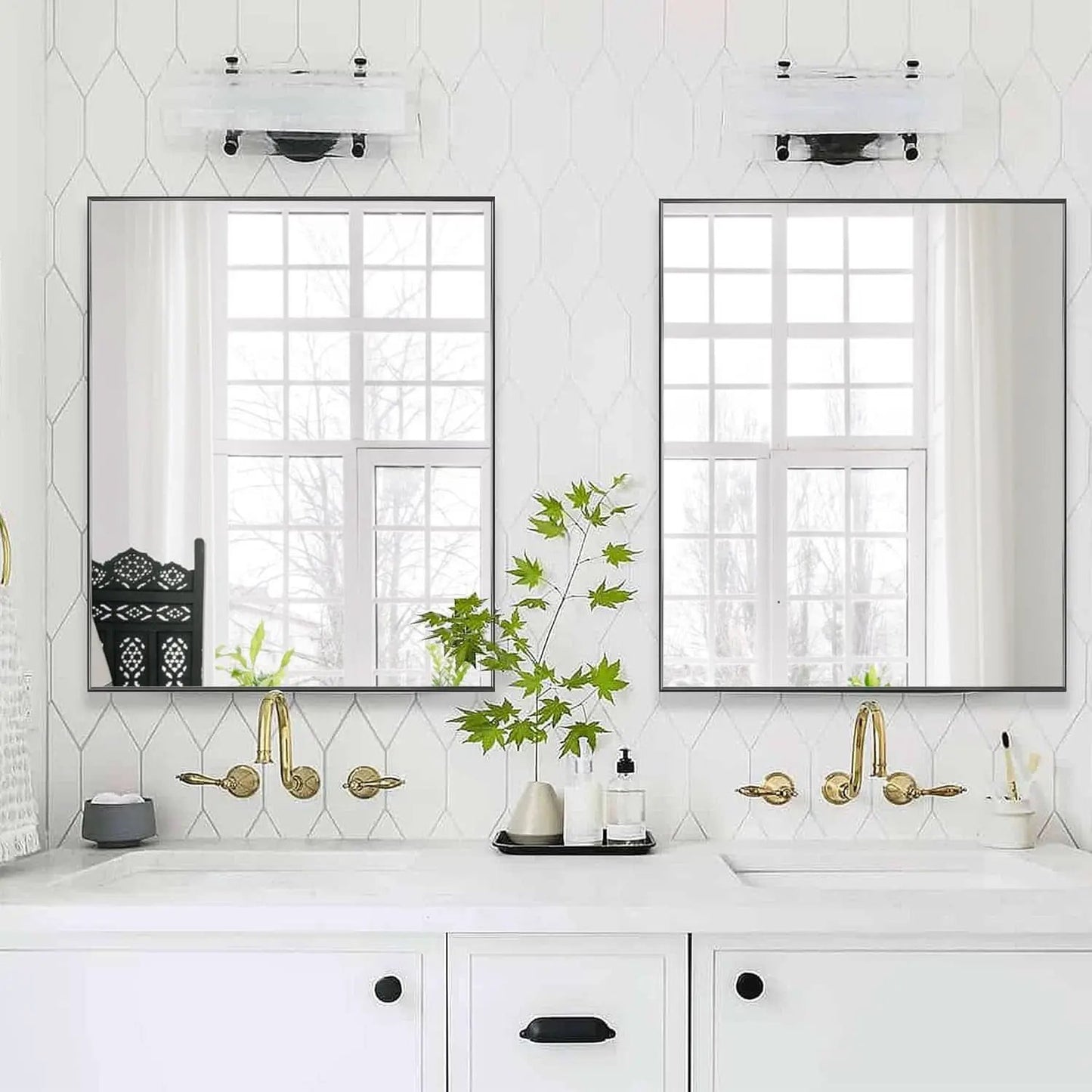 24X32 Inch Black Aluminum Frame Wall Mirror For Bathroom Vanity Horizontal Or Vertical Mount from PriceLows™