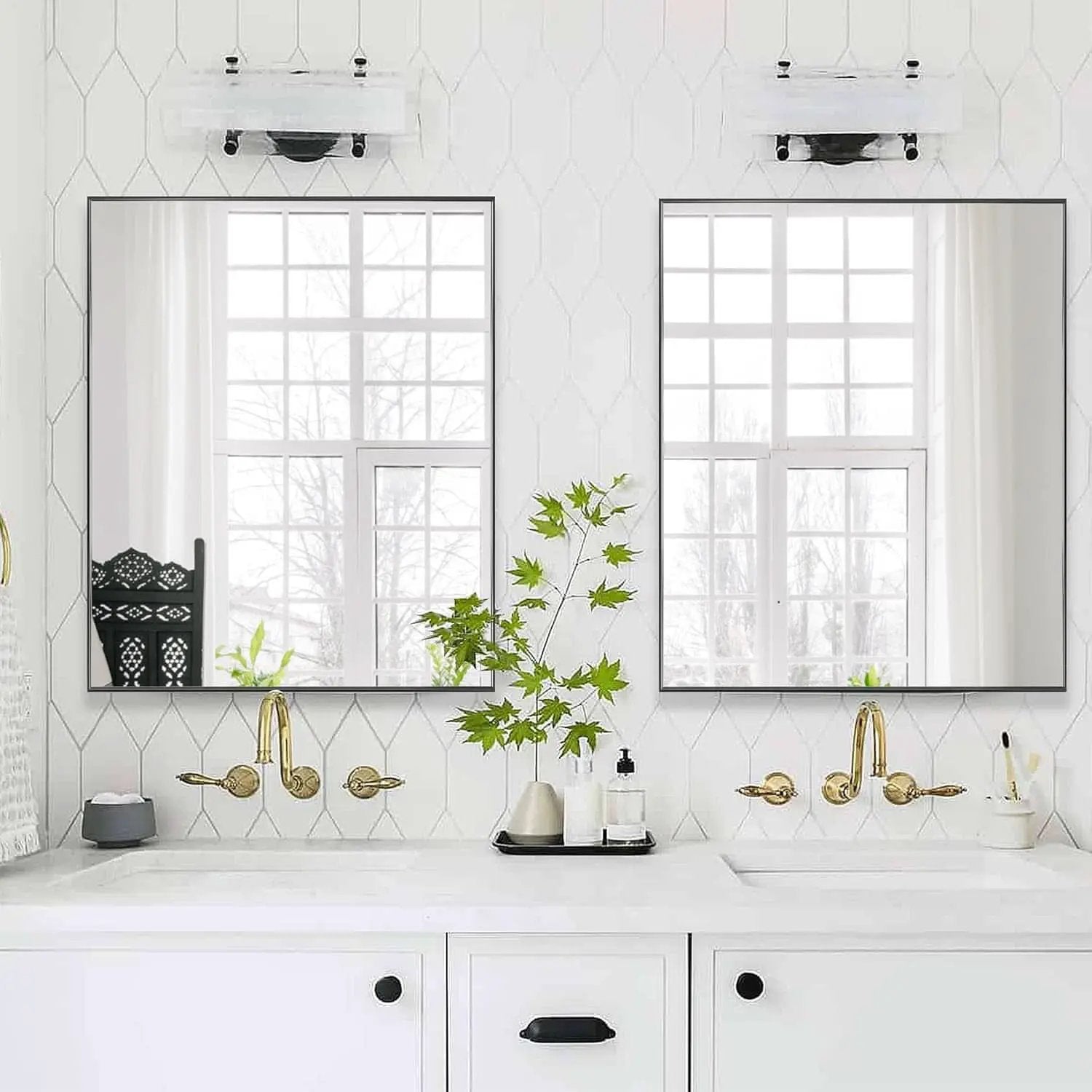 24X32 Inch Black Aluminum Frame Wall Mirror For Bathroom Vanity Horizontal Or Vertical Mount from PriceLows™