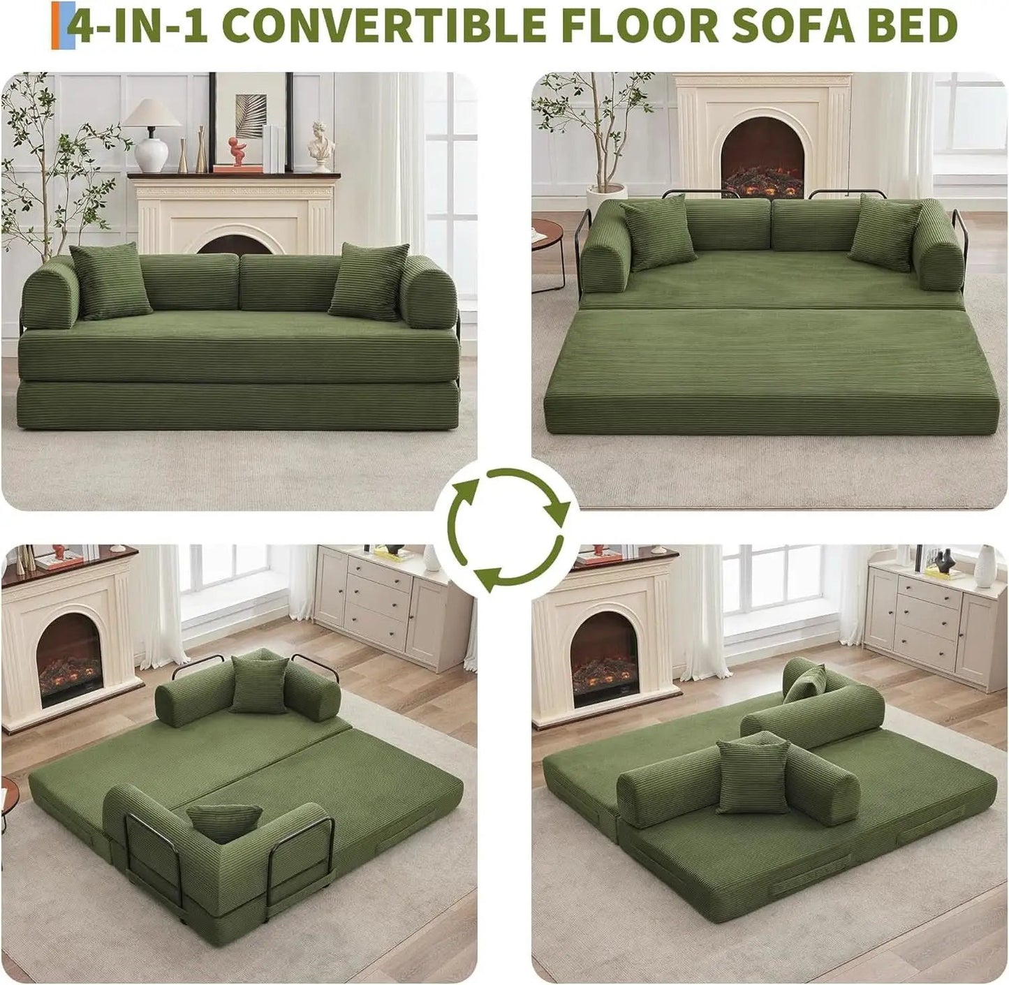 Corduroy Green 79 Inches Inter changeable Plus Sofa Bed from PriceLows™