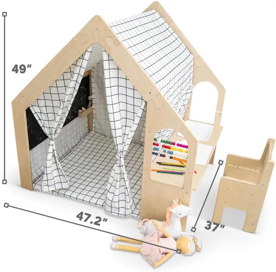 Wooden Montessori Style 5 In 1 Large Playhouse Windowpane from PriceLows™