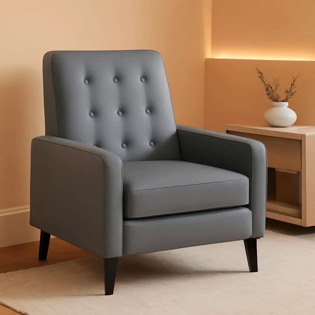 Ezra Pushback Recliner Light Gray LeatherSoft Mid Century Modern from PriceLows™