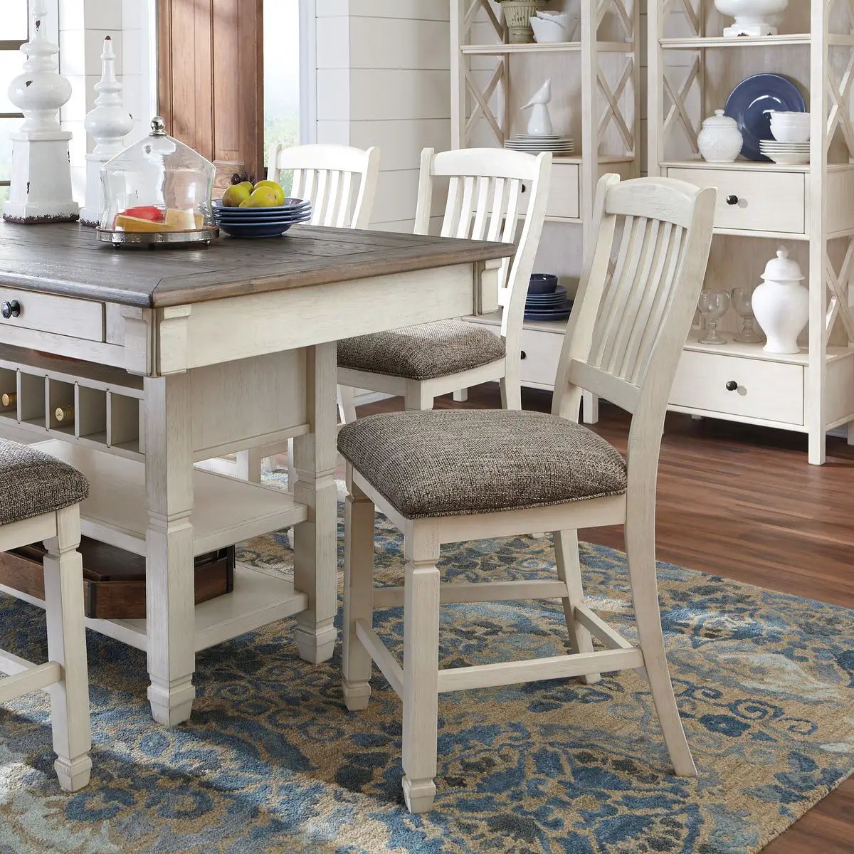 Bolanburg Counter Table Set | 5-Piece Rectangular | Two-Tone Oak And Acacia | Antique White