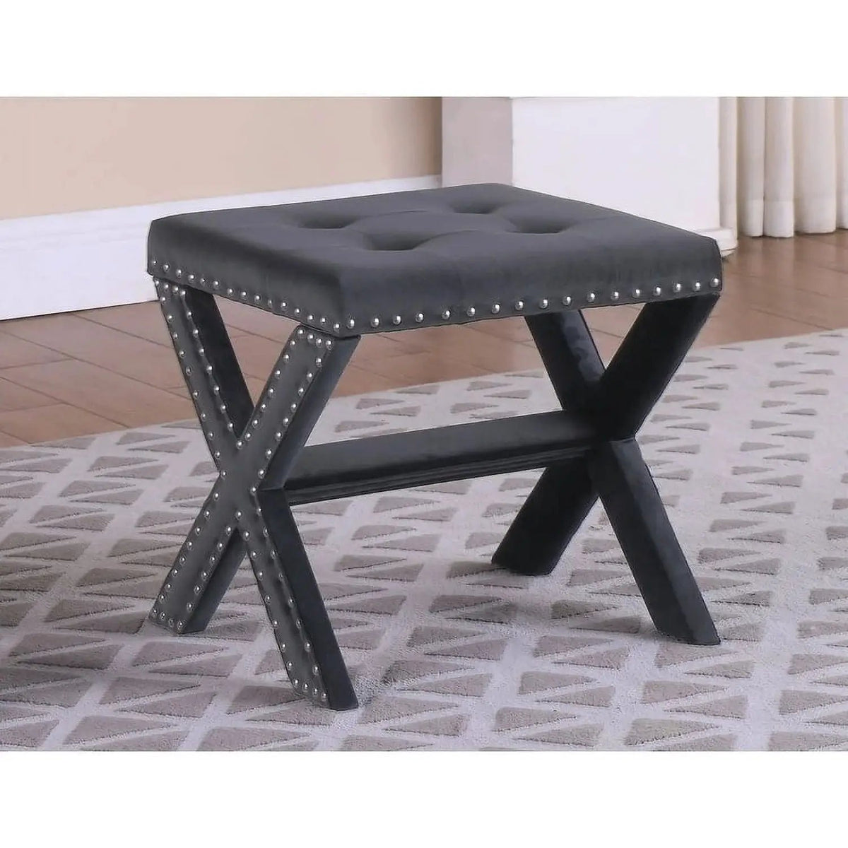 Upholstered Accent Bench | Nailhead Trim | Tufted Seat Cushion