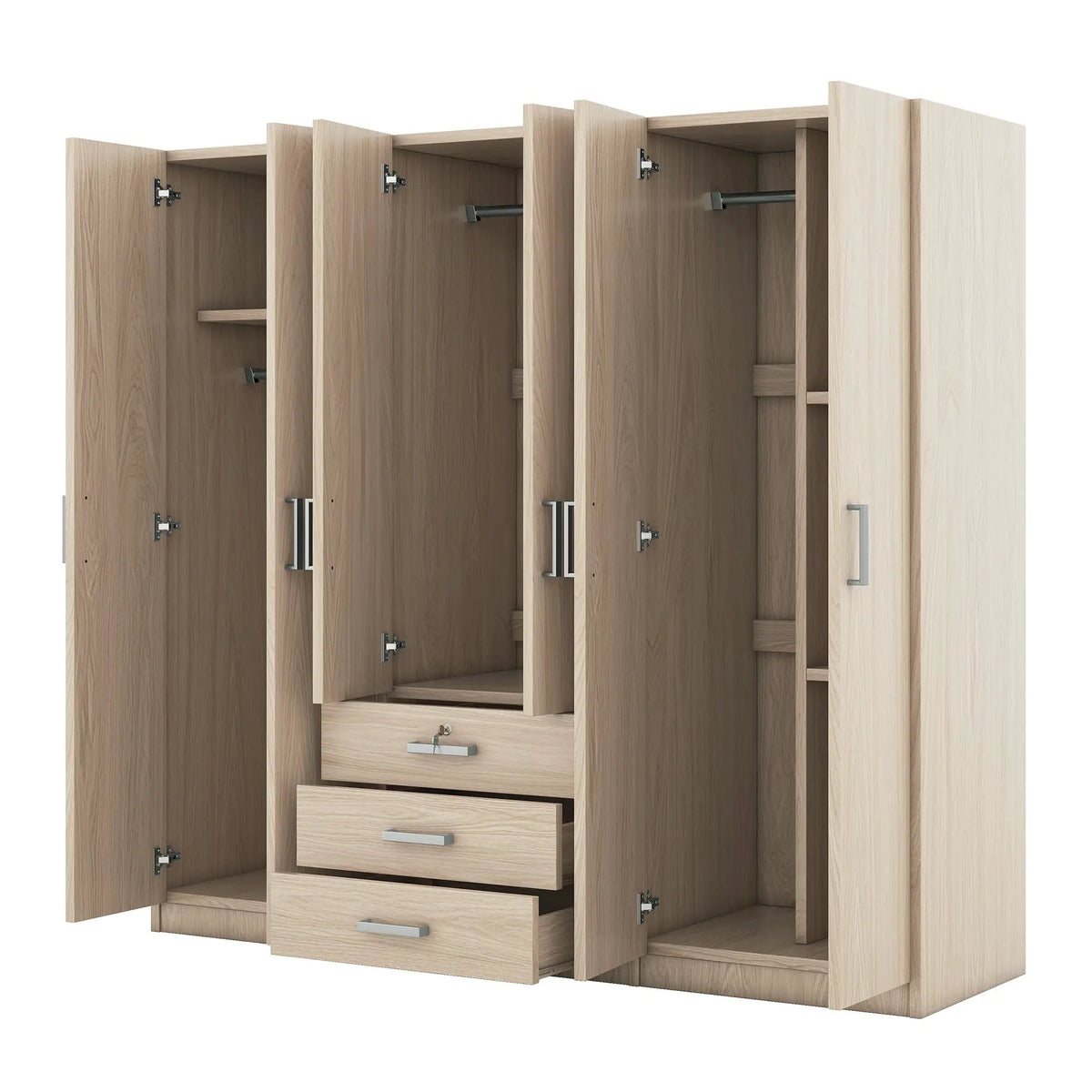 6 Door Wardrobe | Bedroom Storage | Big Drawers | 70.9 Inch Width