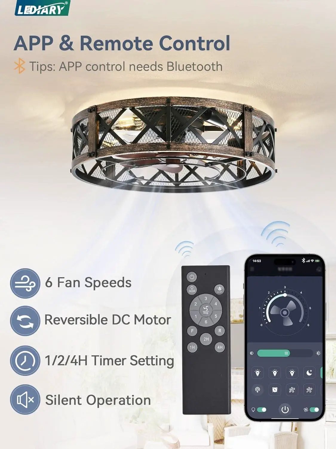 Twenty Inch Caged Ceiling Fan With Integrated Light Black from PriceLows™