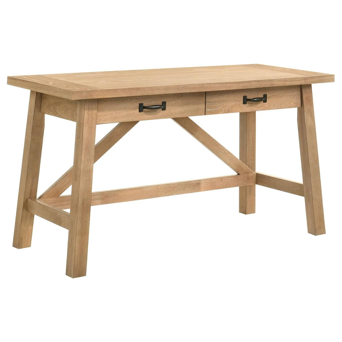 Fabian 54-inch 2-drawer Computer Writing Desk Distressed Light | 54 x 23.25 x 30 in | Rubberwood & Engineered Wood | Brown