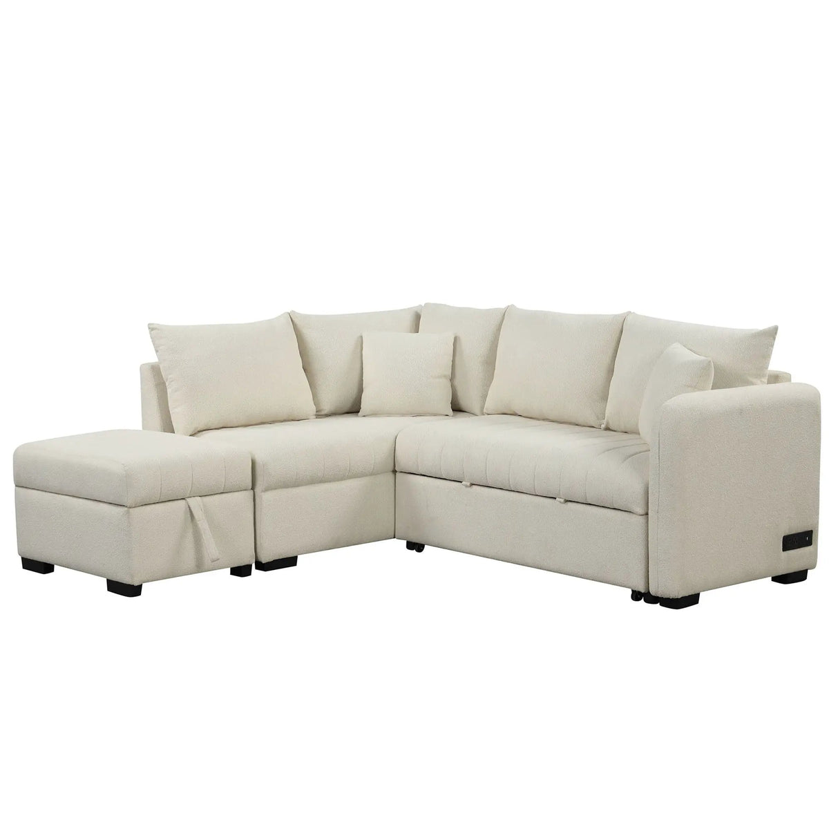 L Shaped Sectional Sofa Bed | USB Ports | Power Sockets | Storage Ottoman