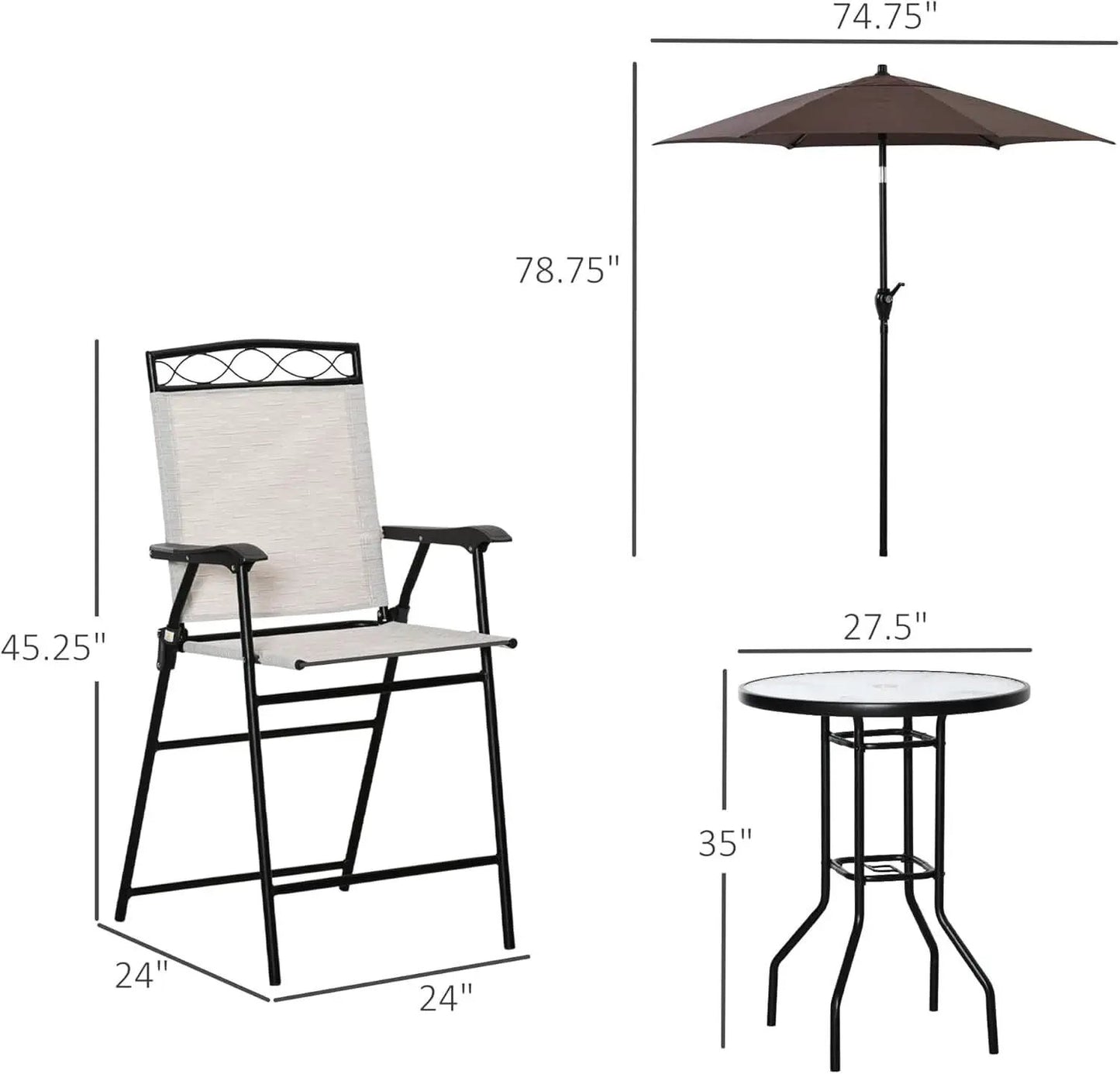Patio Dining Set With 2 Folding Chairs Beige Umbrella from PriceLows™