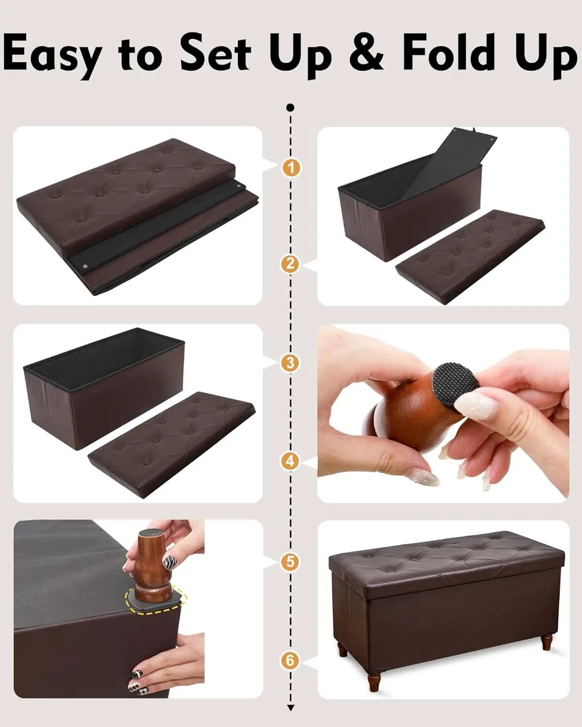 Thirty Inch Durable Storage Ottoman Bench Chest Brown from PriceLows™