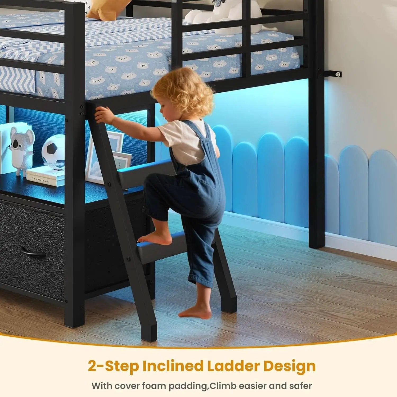 Twin Loft Bed With LED Lights And Storage Drawers Included from PriceLows™