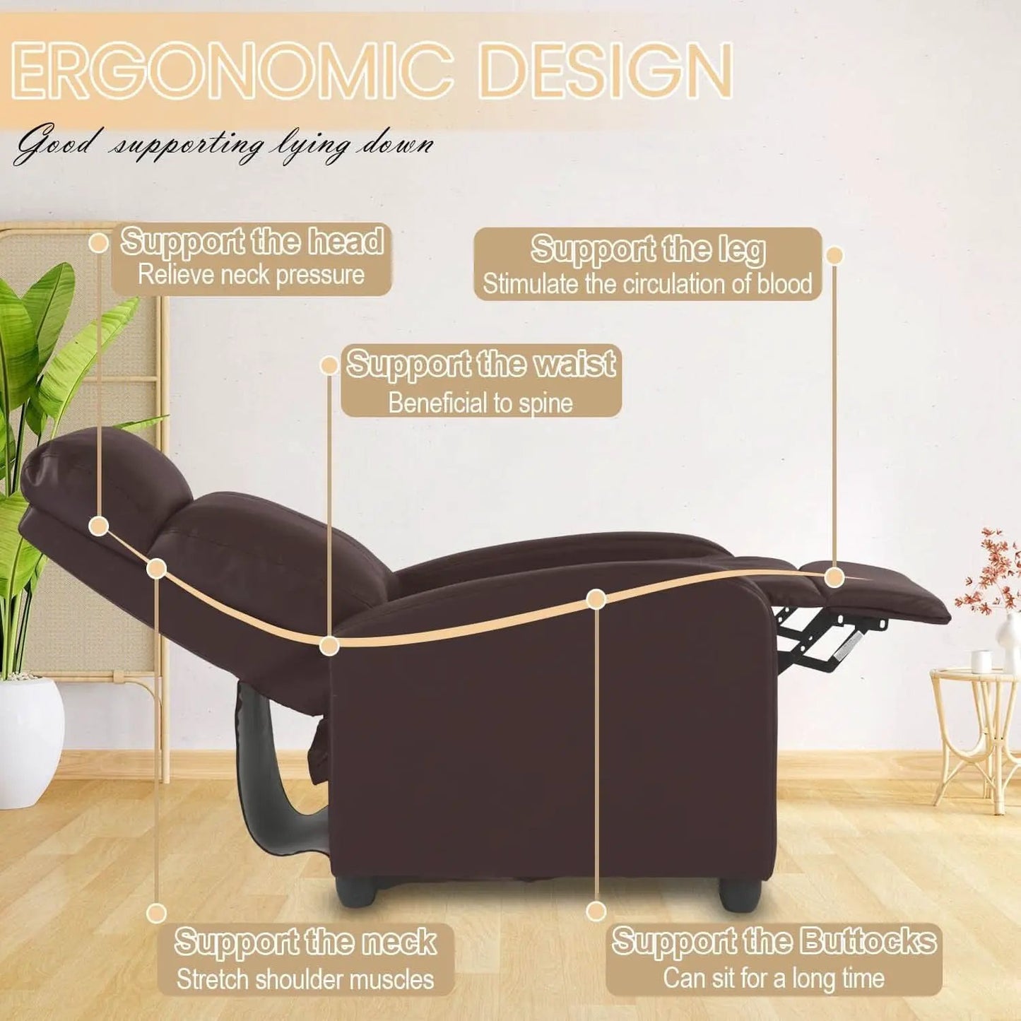 Massage Recliner Chair With Footrest And Brown PU Leather from PriceLows™