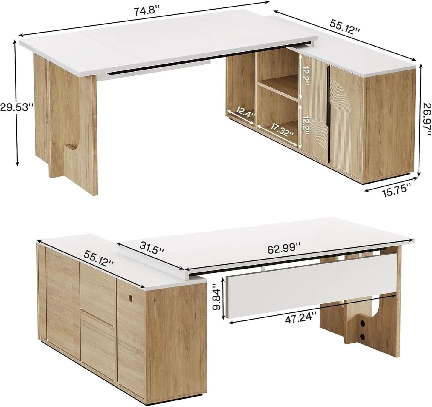 Premium White Engineered Wood Corner Desk 74.8 Inches from PriceLows™