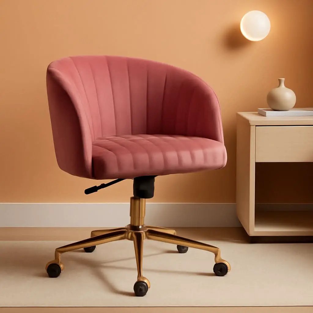Pink Velvet Swivel Home Office Chair 360 Degree With Gold Base from PriceLows™