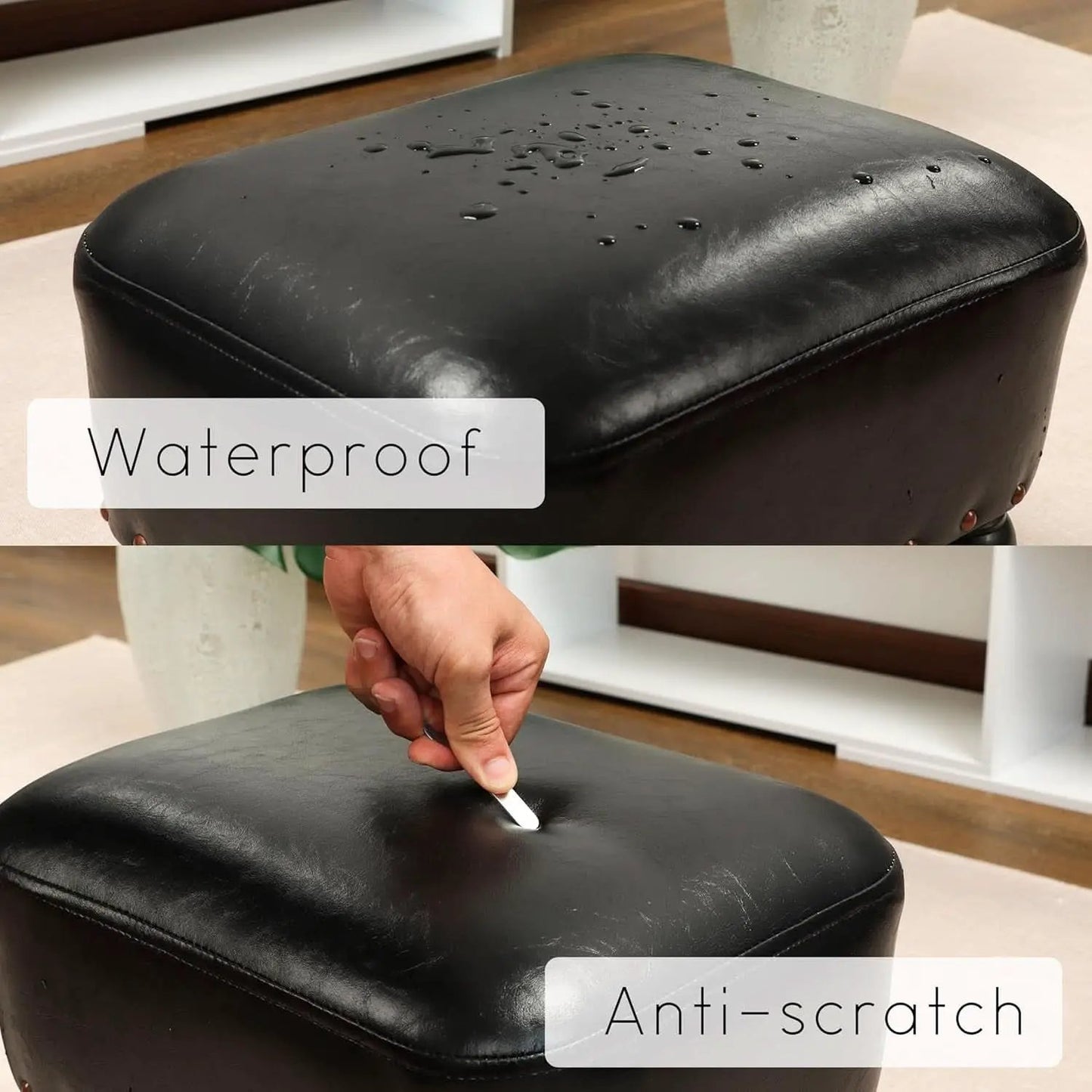 Black Leather Ottoman Footstool With Thick Padded Foam from PriceLows™