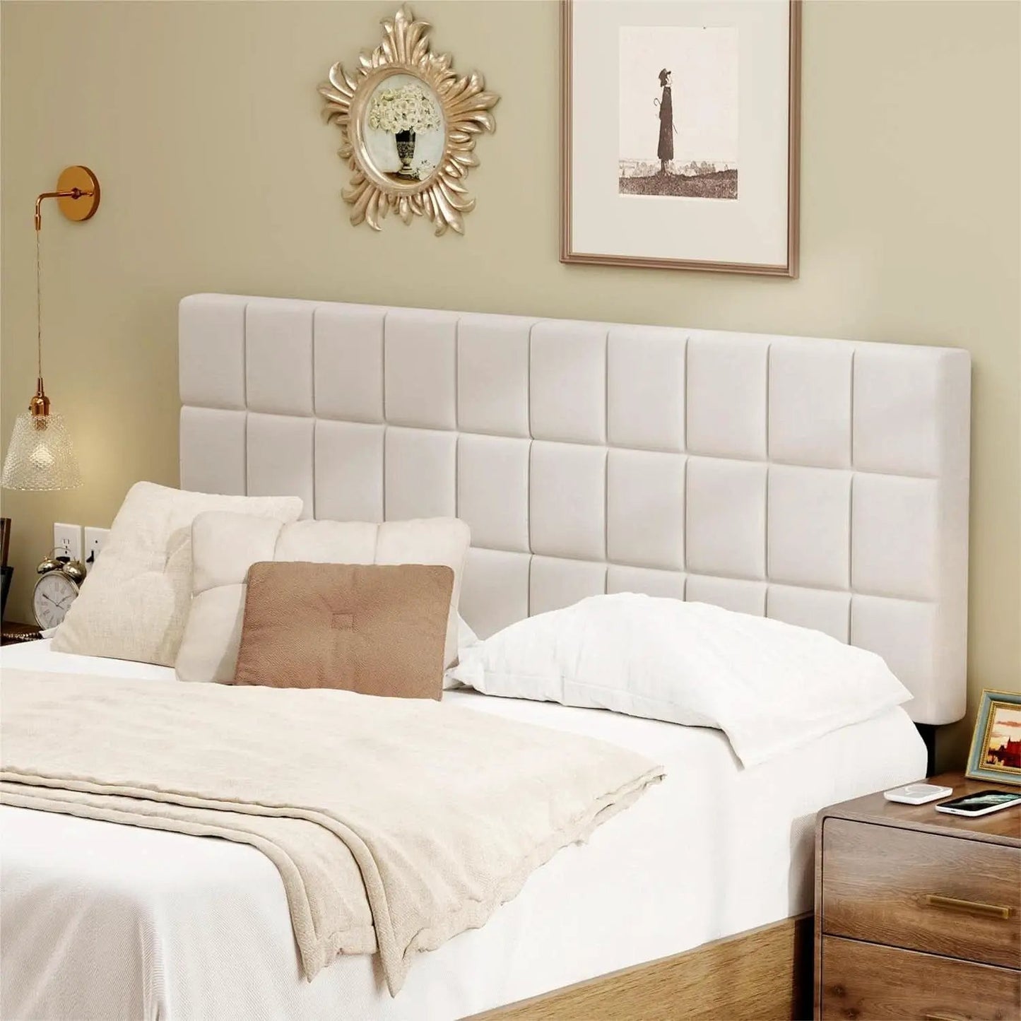 Velvet Tufted King Size Headboard with Adjustable Height from PriceLows™