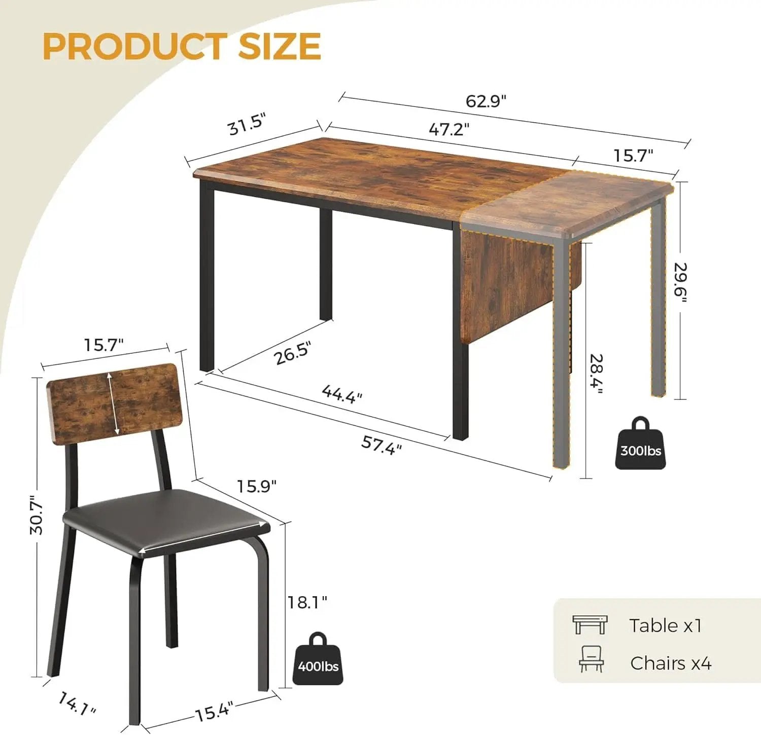 Sixty Three Inch Extendable Dining Table Set Rustic Brown from PriceLows™