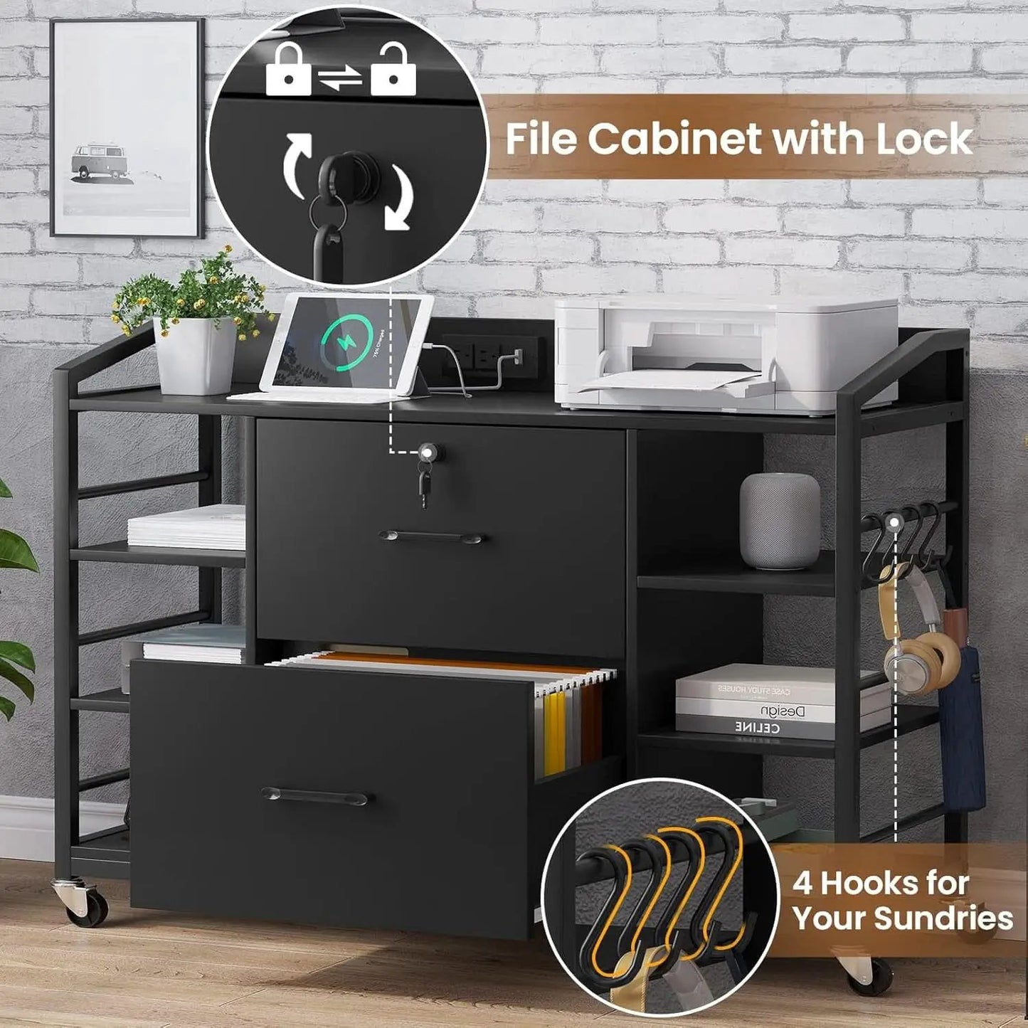 44 Inch 2 Drawer File Cabinet For Home Office Black from PriceLows™