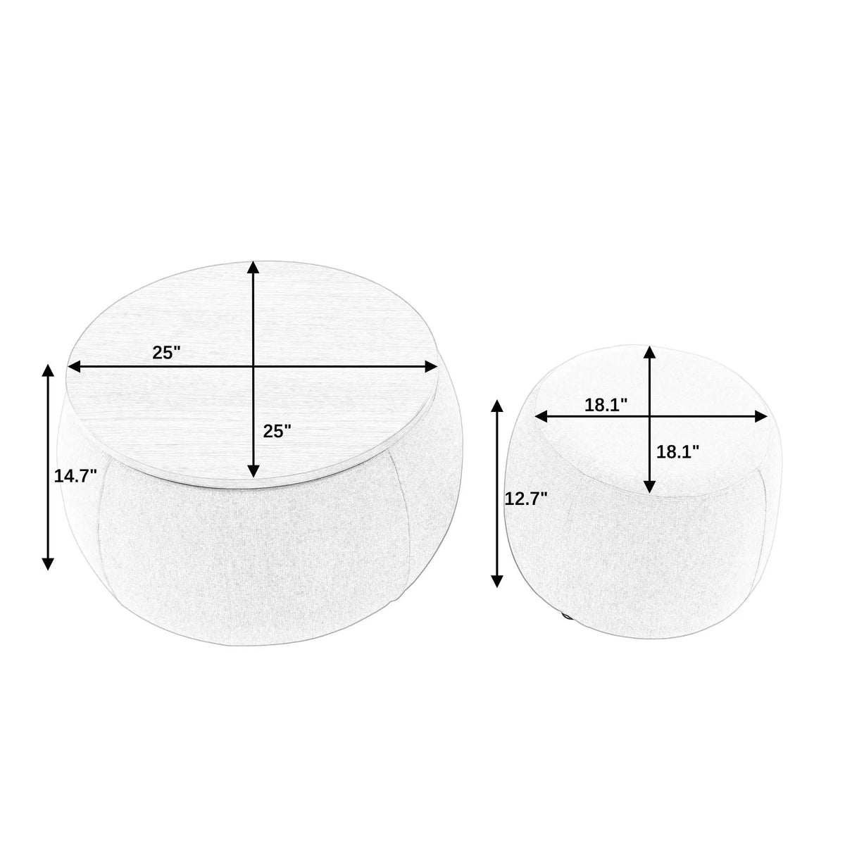 Round Storage Ottoman | Pleated Fabric | Removable Lid