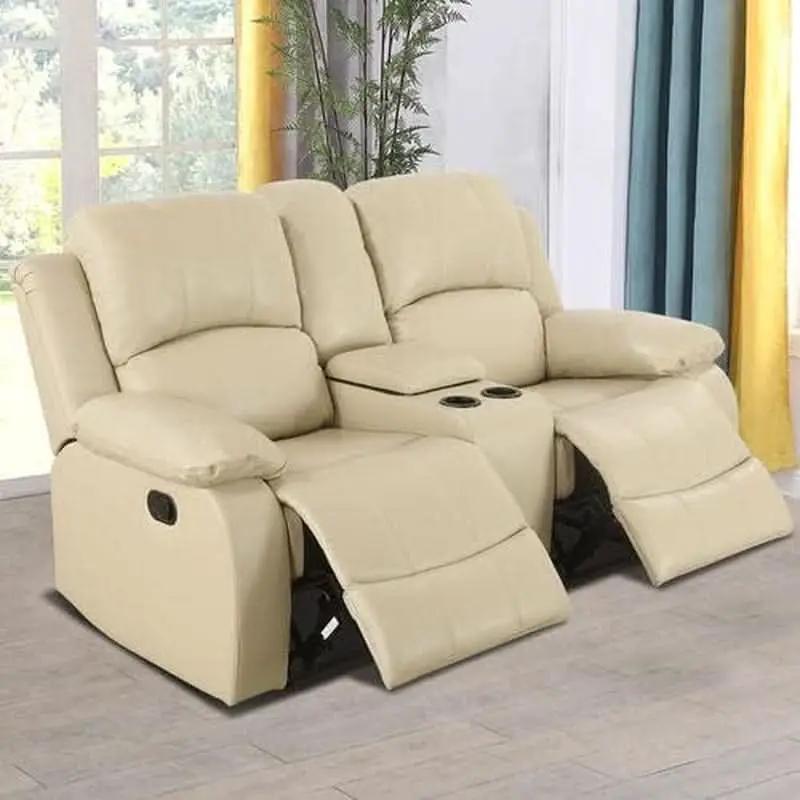 Beige Manual Leather 3 Piece Recliner Sofa Set For Living Room from PriceLows™