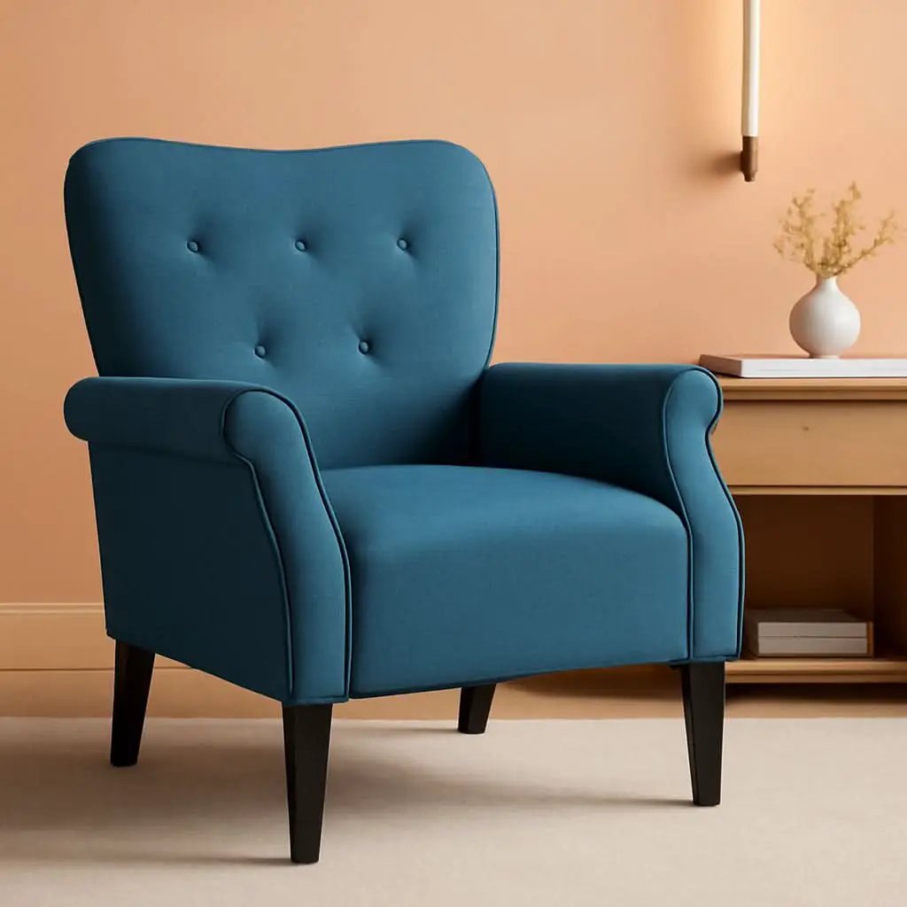 Navy Blue Compact Midcentury Armchair Tufted Backrest from PriceLows™