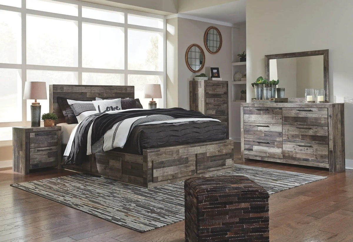 Derekson Youth Panel Bedroom Set | 4-Piece | Rustic Butcher Block Finish | Replicated Pine Grain