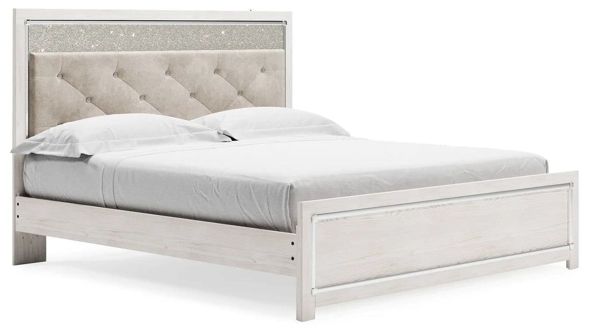 Altyra King Panel Bed With Upholstered Headboard | Panel Bed | Engineered Wood & Polyester | White