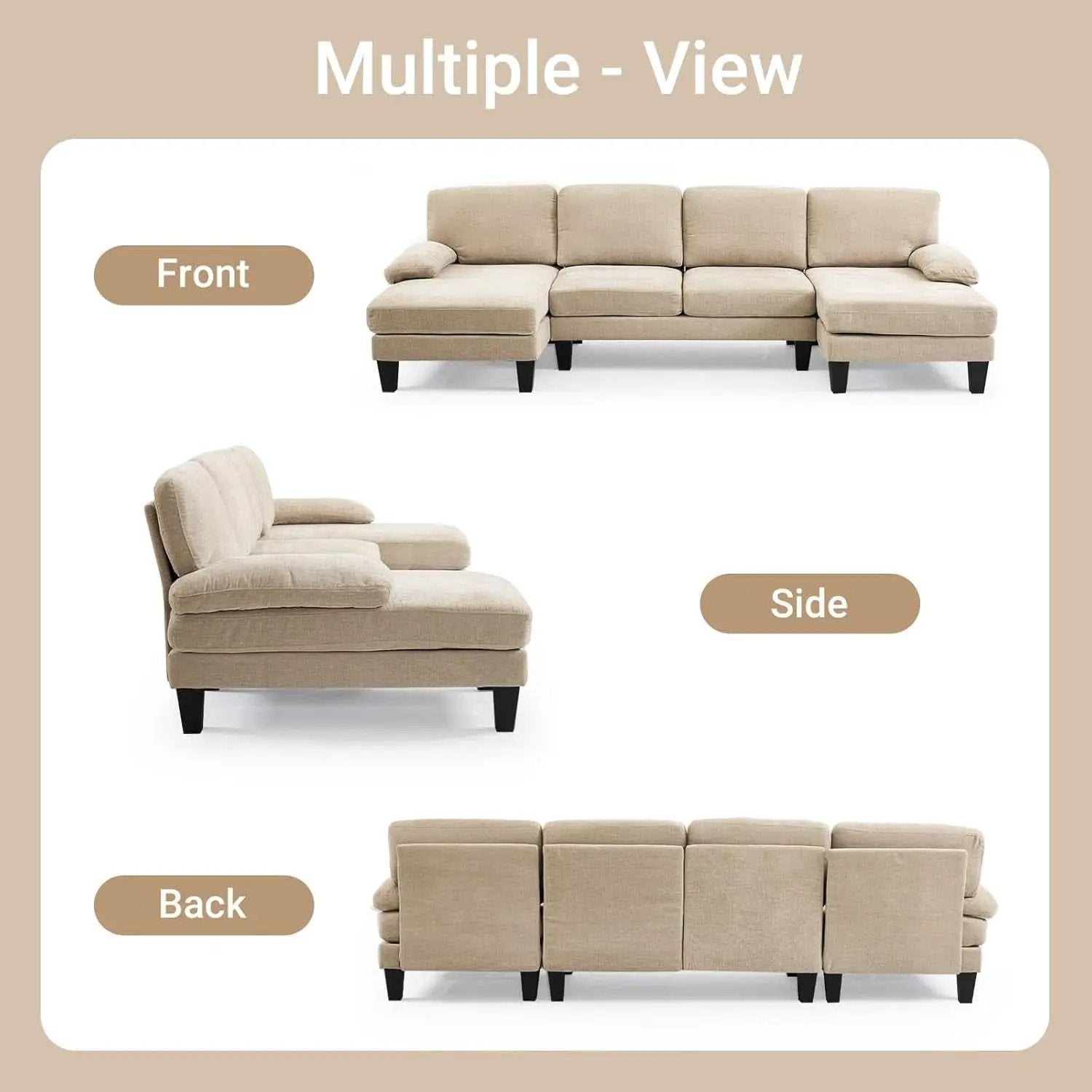 Light Khaki 110 Inch U Shape Sectional Sofa Double Chaise from PriceLows™