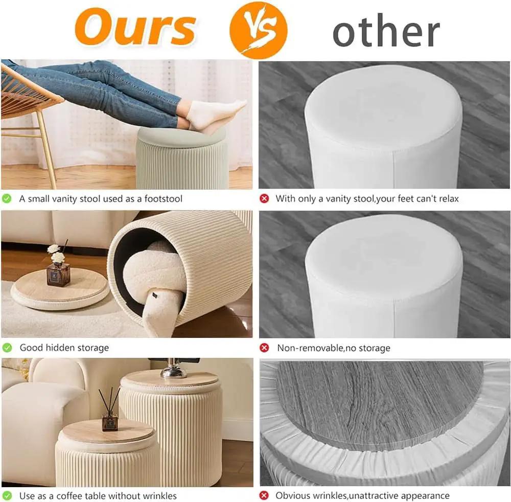 White Storage Ottoman Round Velvet Upholstered Set from PriceLows™