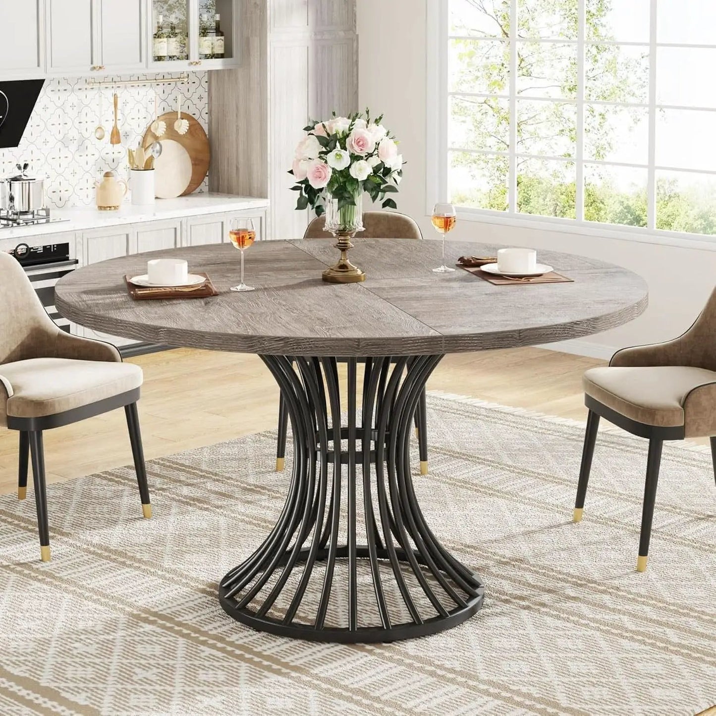 Round Dining Table 47 Inch Grey For Kitchen And Living Room from PriceLows™