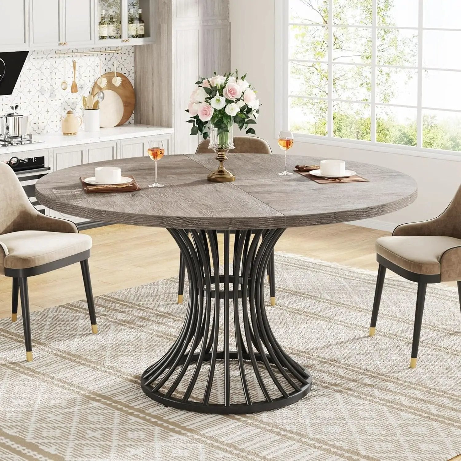 Round Dining Table 47 Inch Grey For Kitchen And Living Room from PriceLows™