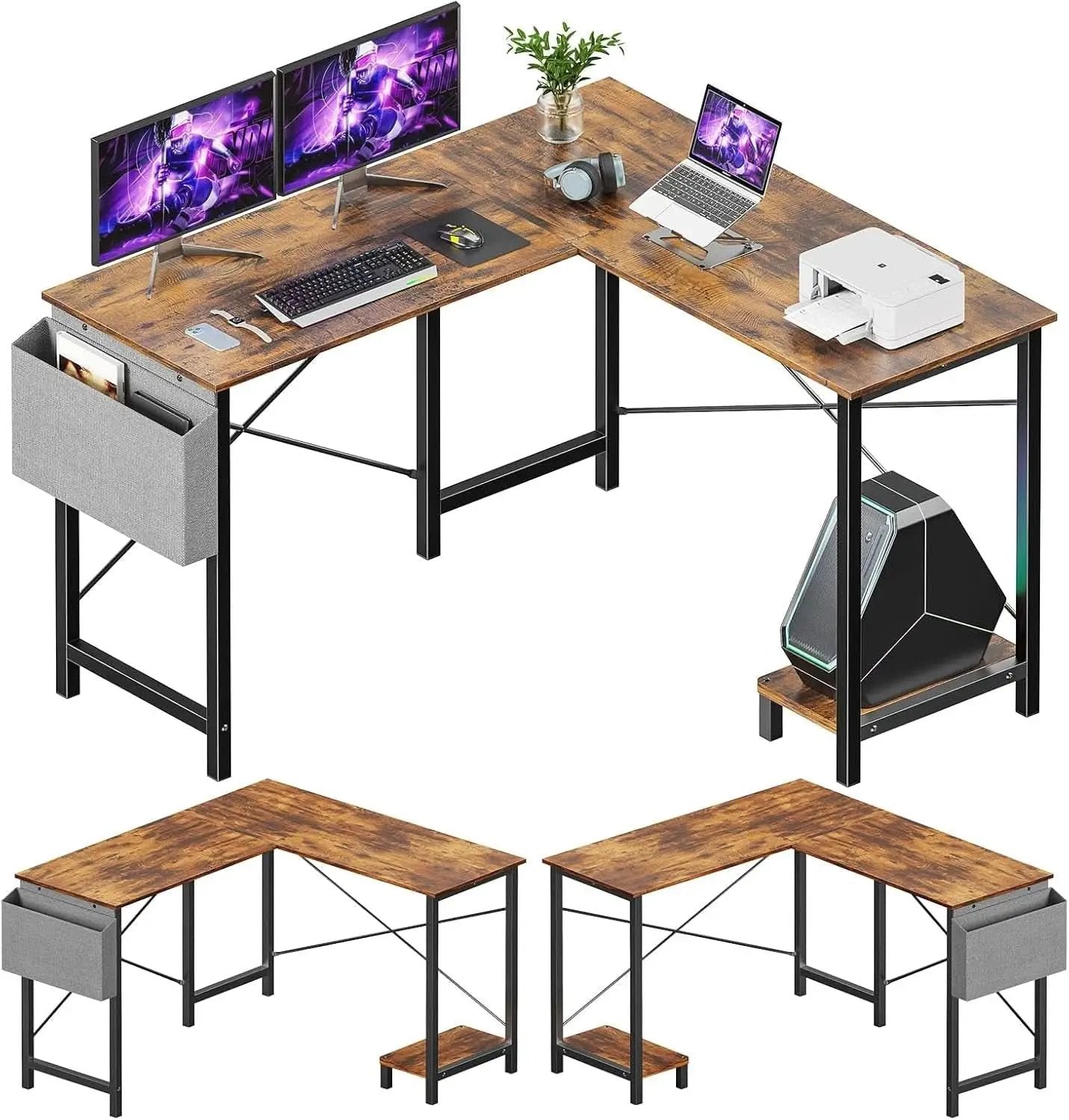 Corner L Shaped Gaming Desk With CPU Stand And Side Bag from PriceLows™